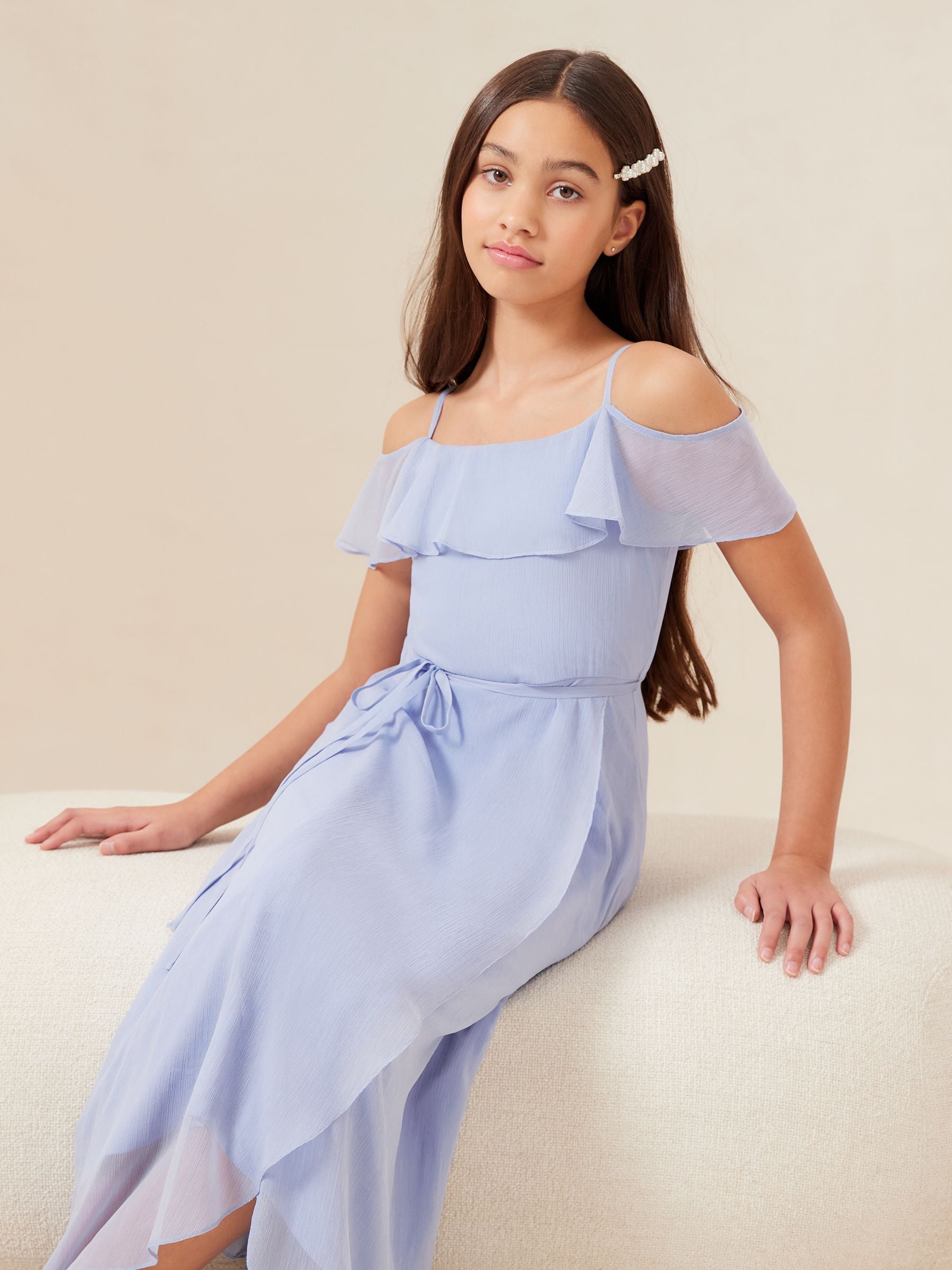 Lipsy Blue Cold Shoulder Maxi Occasion Dress (10-16yrs) (10-16yrs)