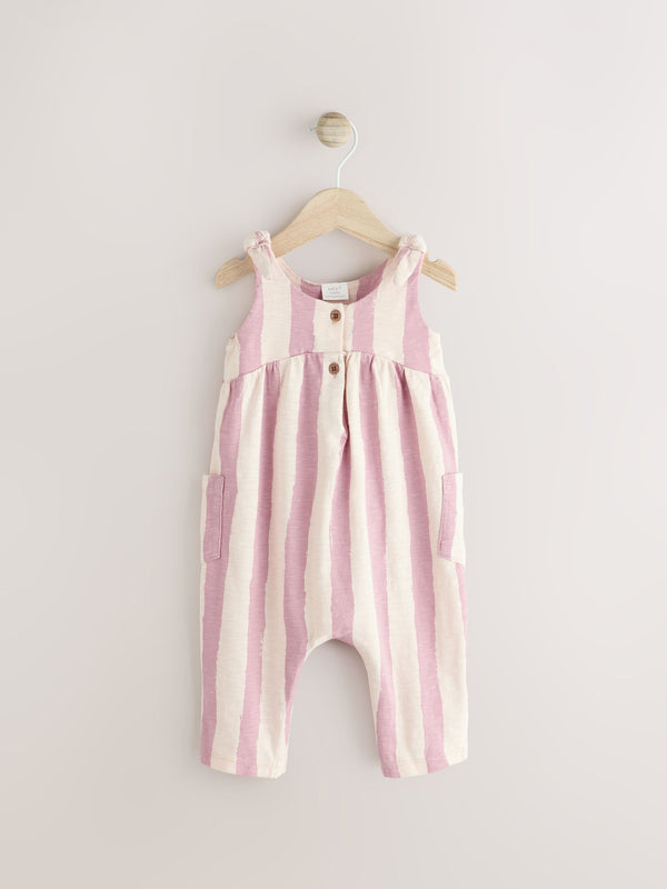 Pink/White Stripe Baby Long Leg 100% Cotton Rompersuit (0mths-3yrs)