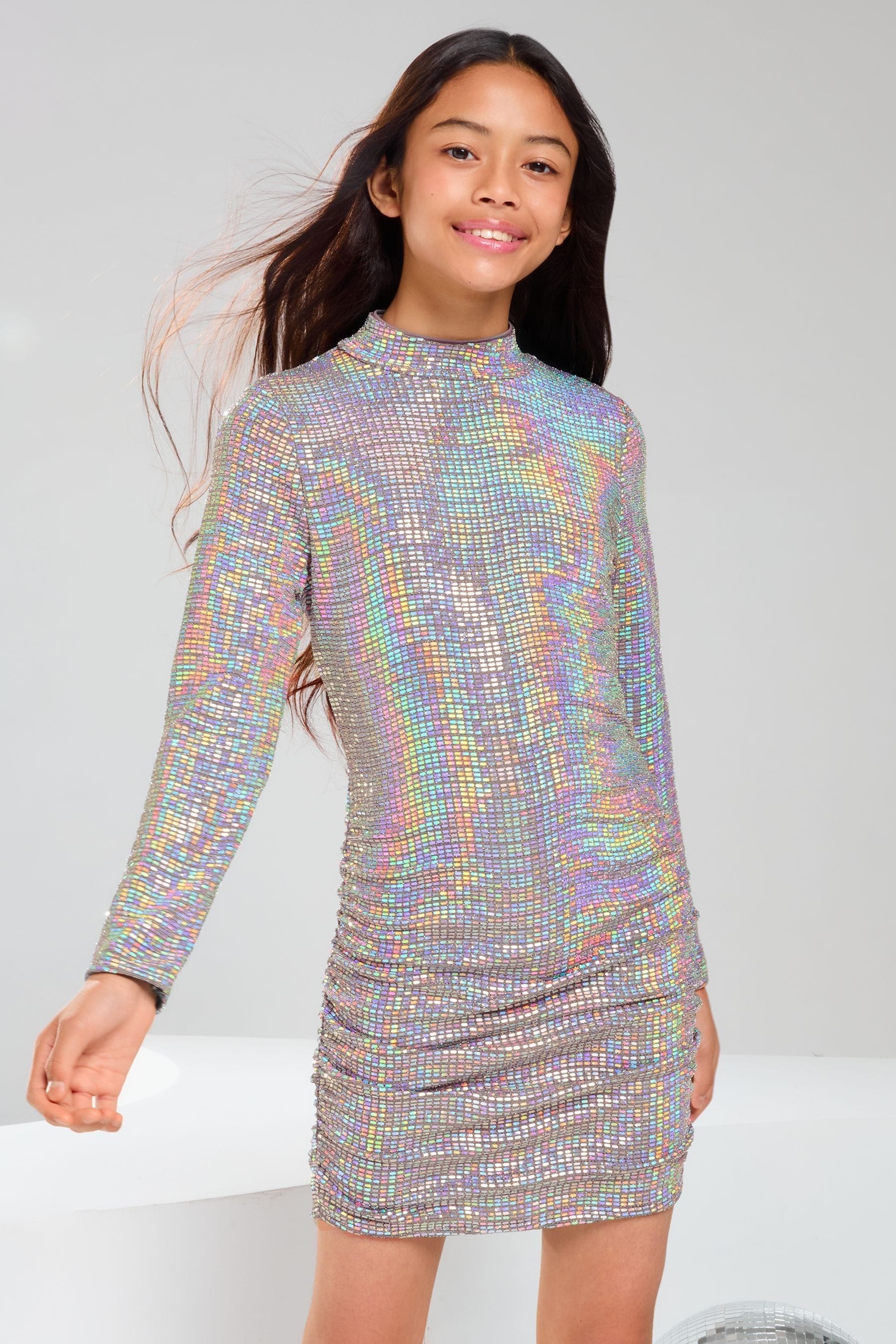 Silver Teen Holographic Bodycon Dress (10-16yrs)