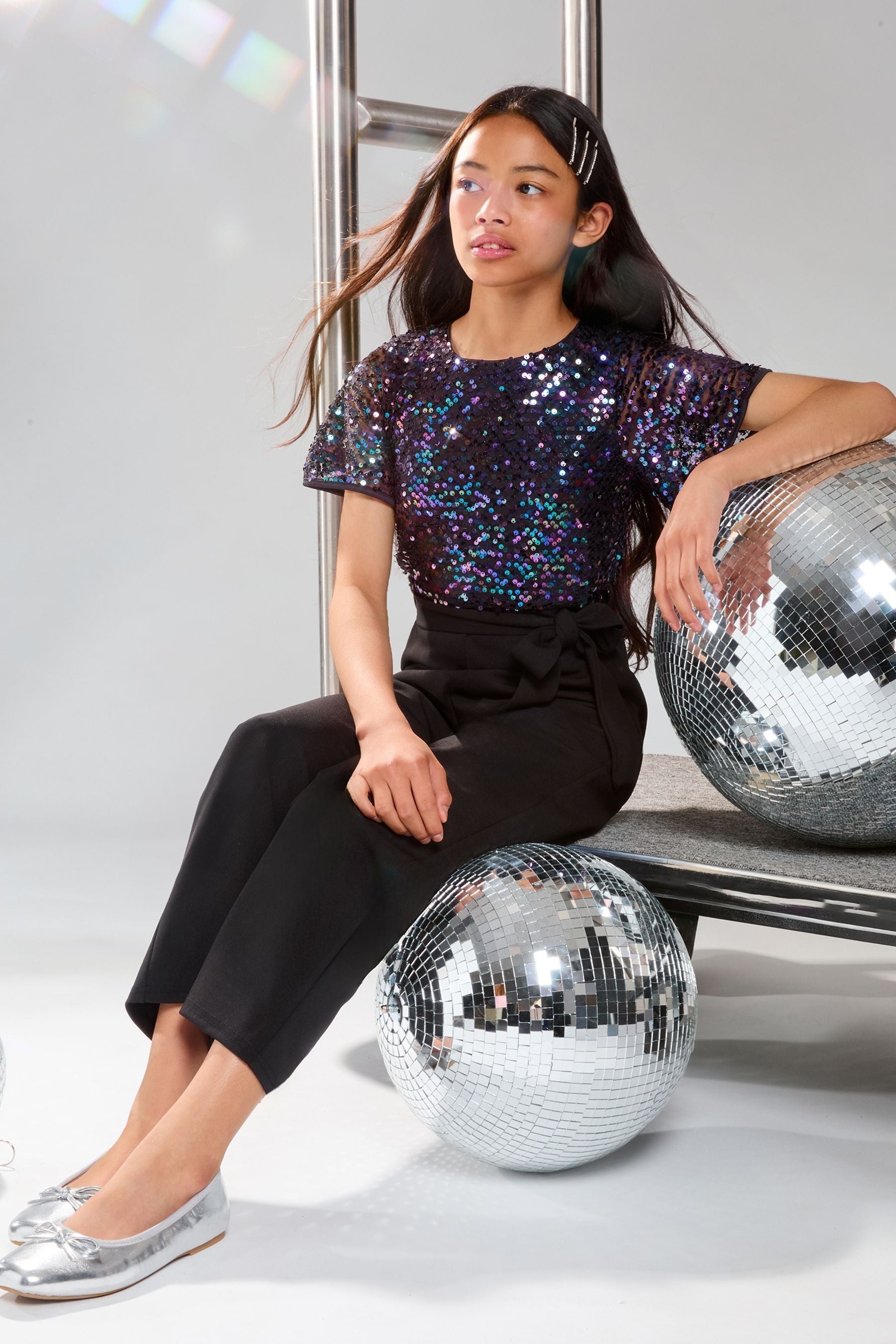 Lipsy Black Sequin 2-in-1 Party Jumpsuit (5-16yrs)