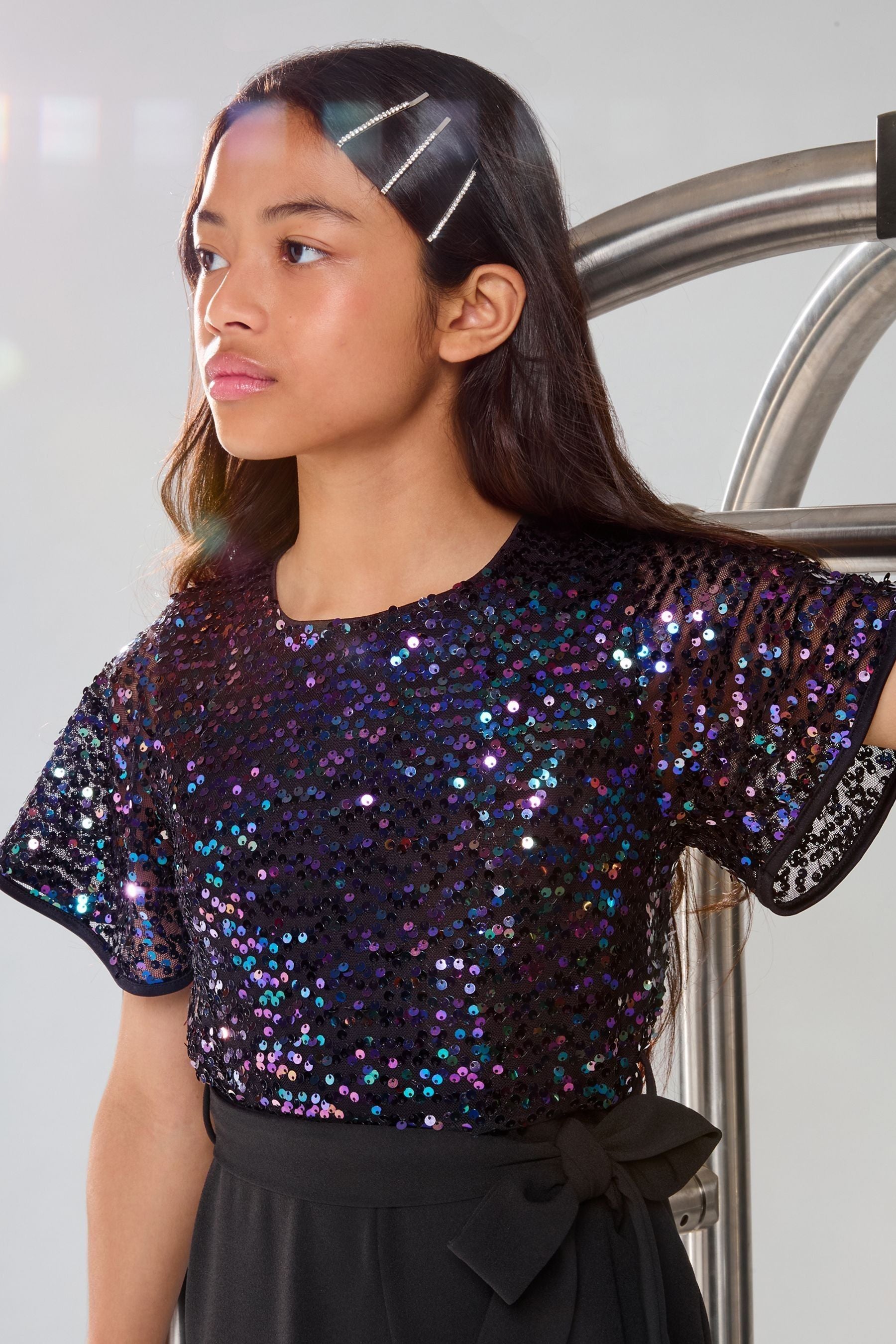 Lipsy Black Sequin 2-in-1 Party Jumpsuit (5-16yrs)