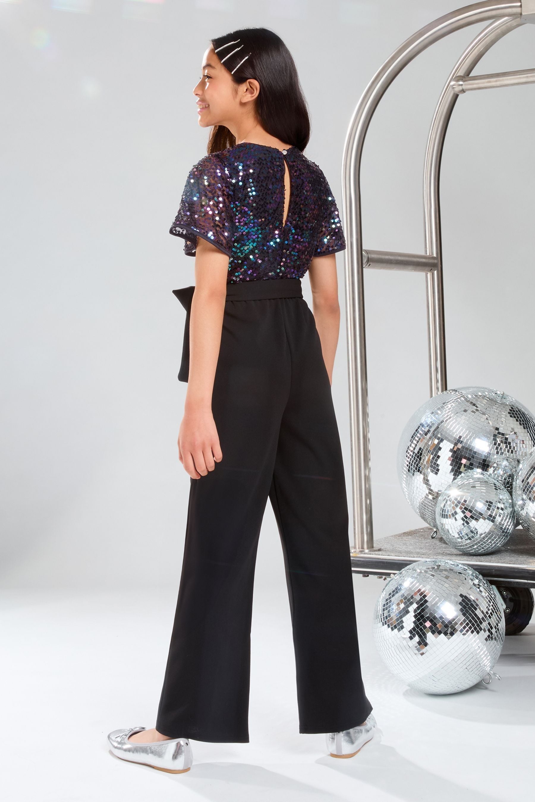 Lipsy Black Sequin 2-in-1 Party Jumpsuit (5-16yrs)