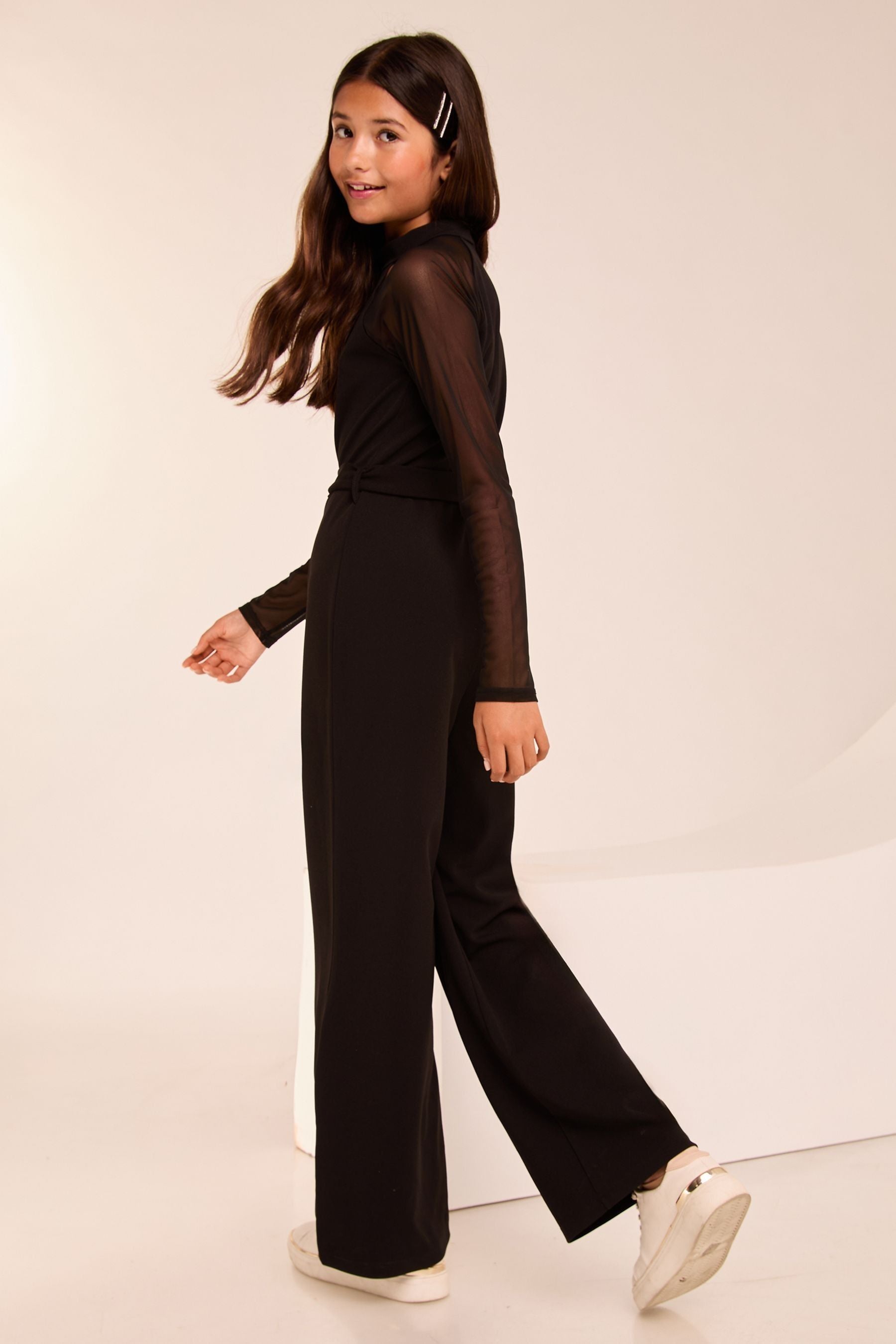 Lipsy Black Mesh Sleeve Jumpsuit 516yrs (5-16yrs)