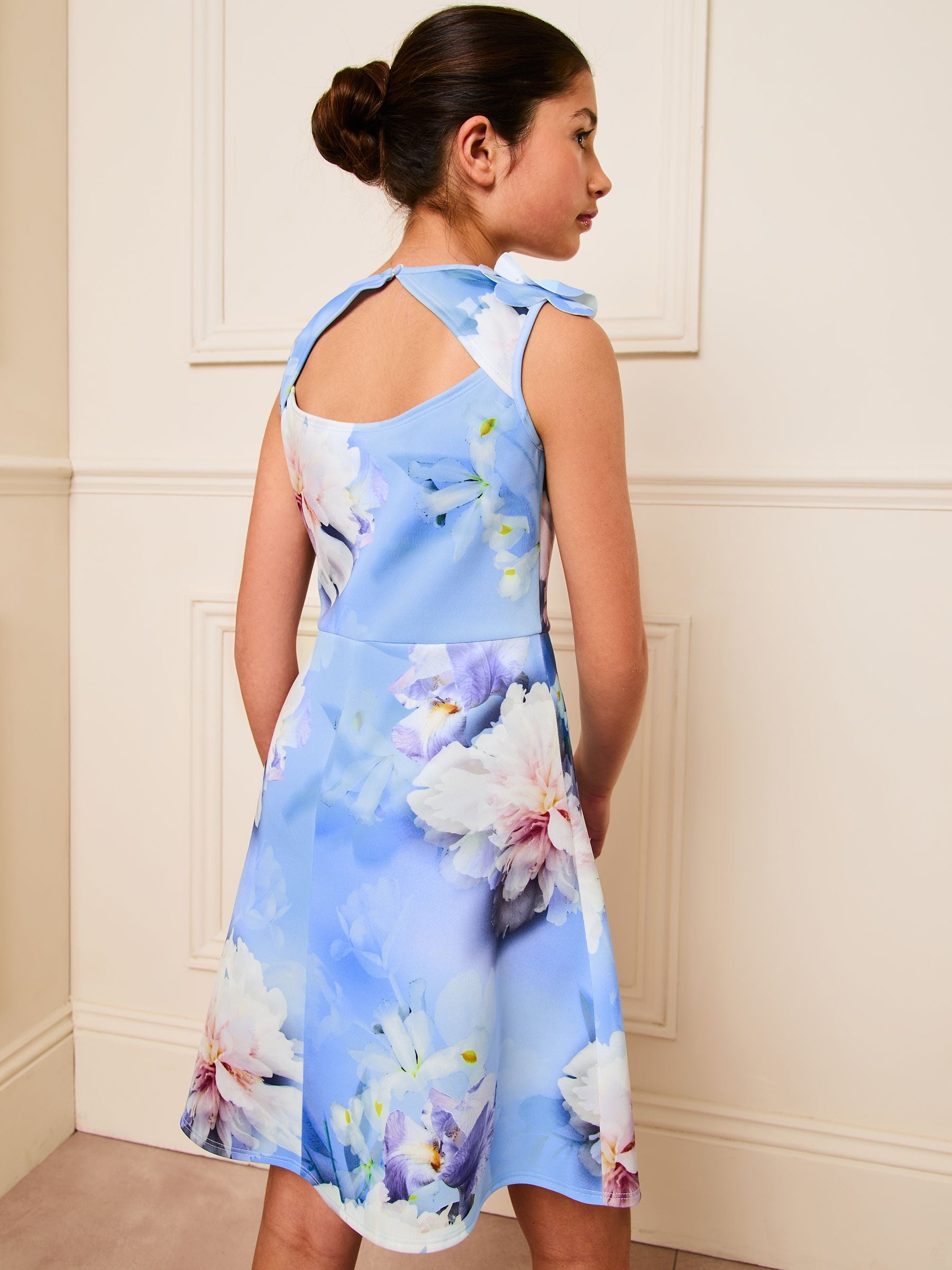 Lipsy Blue Floral Corsage Scuba Dress (5-16yrs)