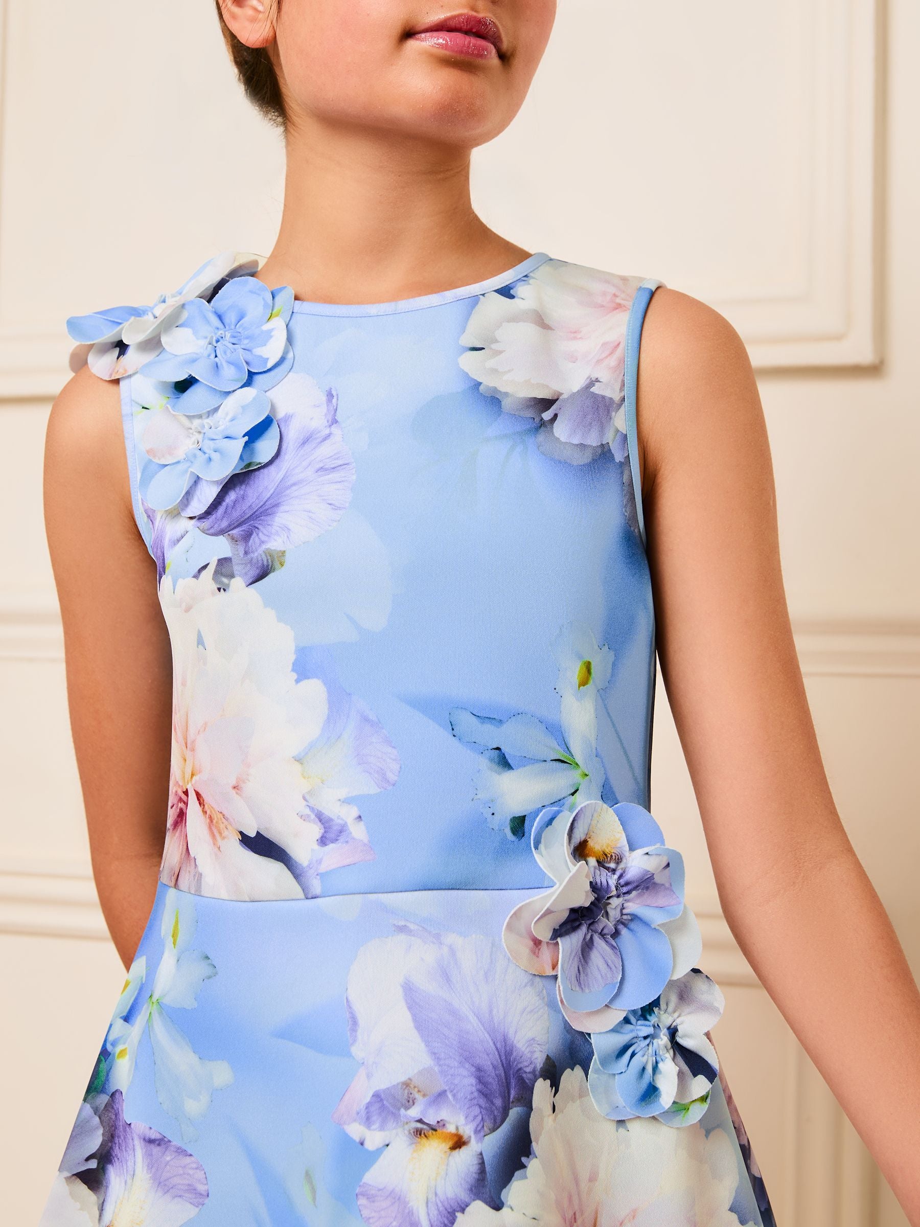 Lipsy Blue Floral Corsage Scuba Dress (5-16yrs)