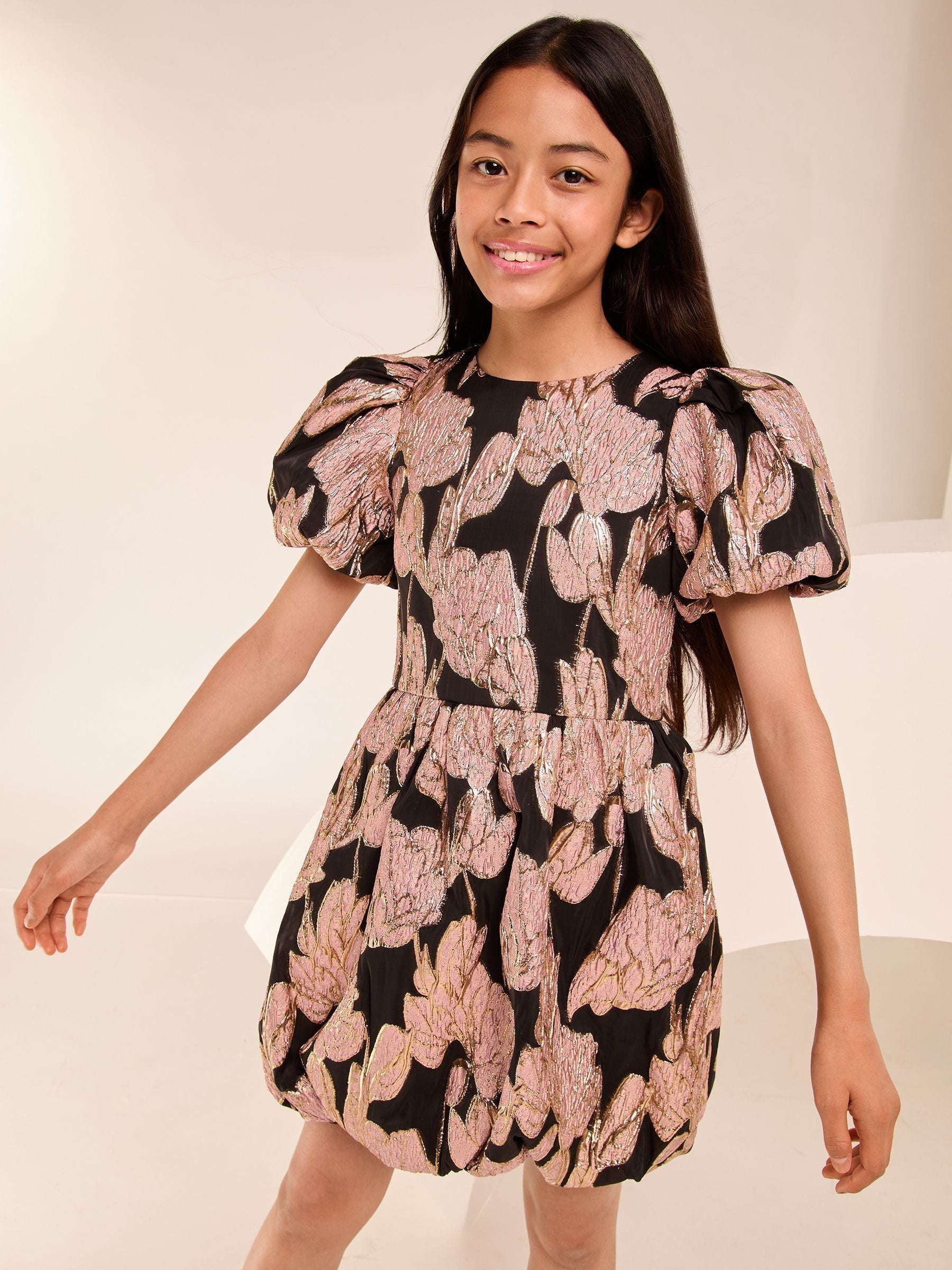 Lipsy Black Jacquard Puffball Occasion Dress (5-16yrs)