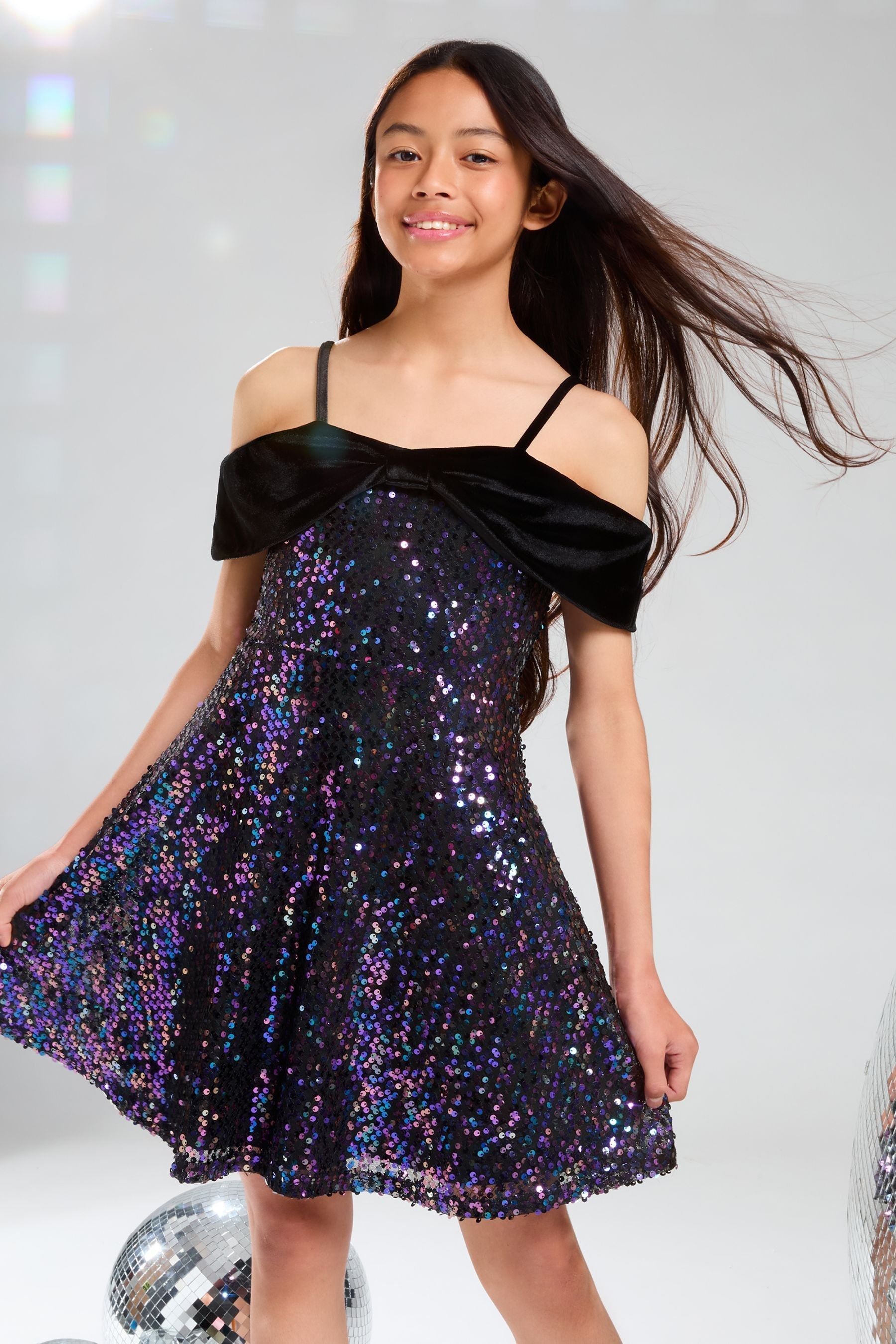 Lipsy Black Sequin 2-in-1 Bow Party Dress (5-16yrs) (5-16yrs)