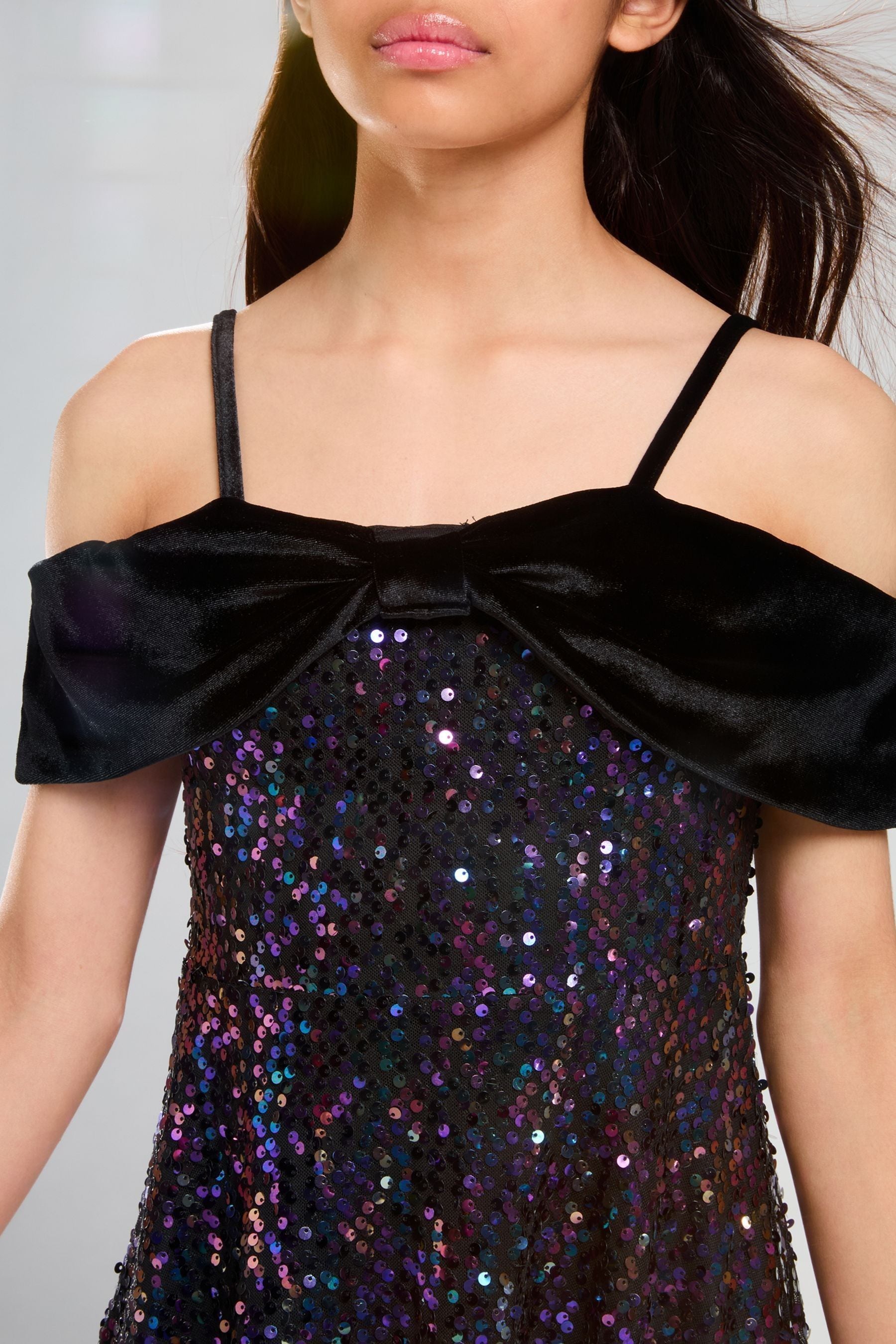 Lipsy Black Sequin 2-in-1 Bow Party Dress (5-16yrs) (5-16yrs)