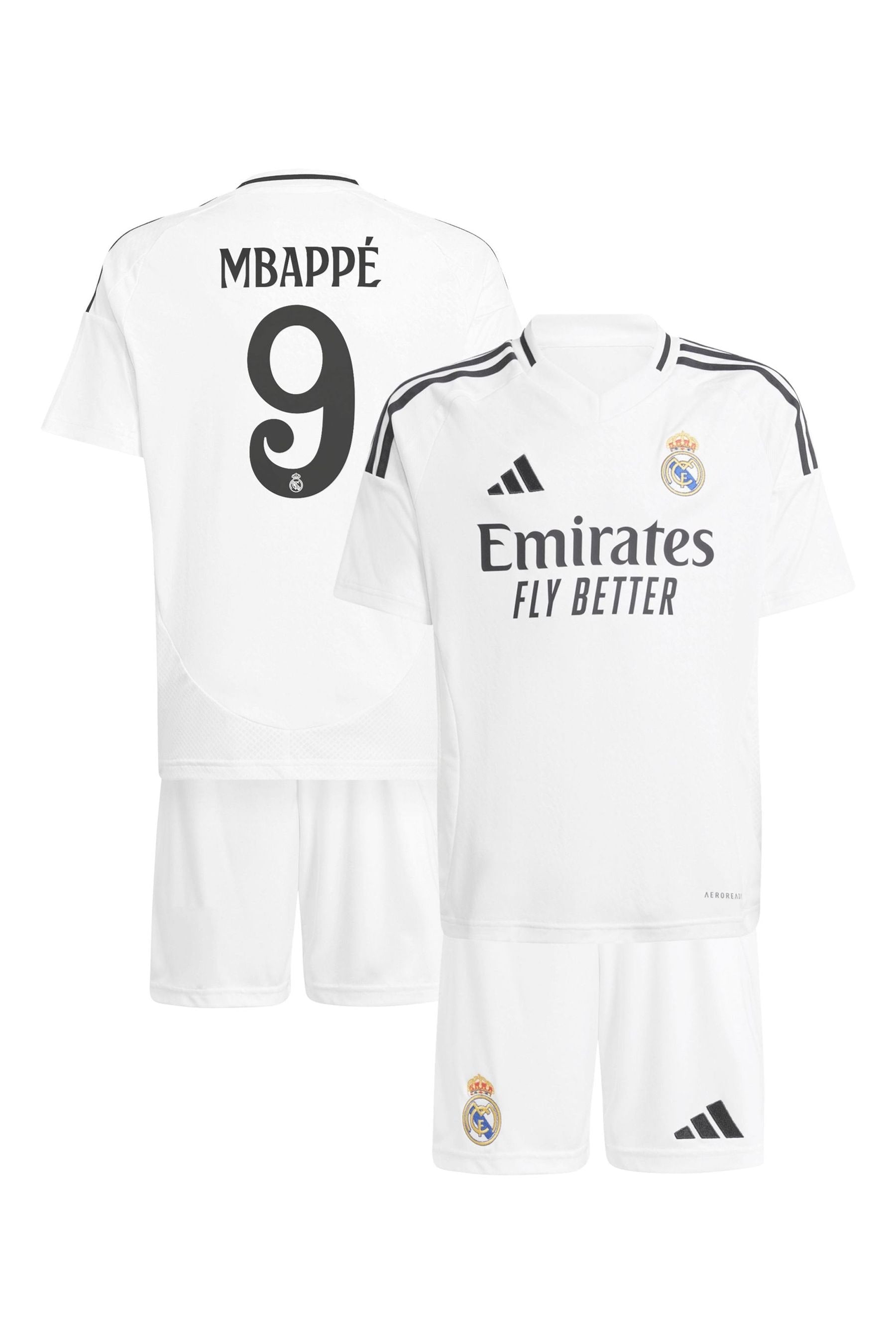 adidas White Real Madrid adidas Home Youthkit 2024-25 with Mbappé 9 Printing