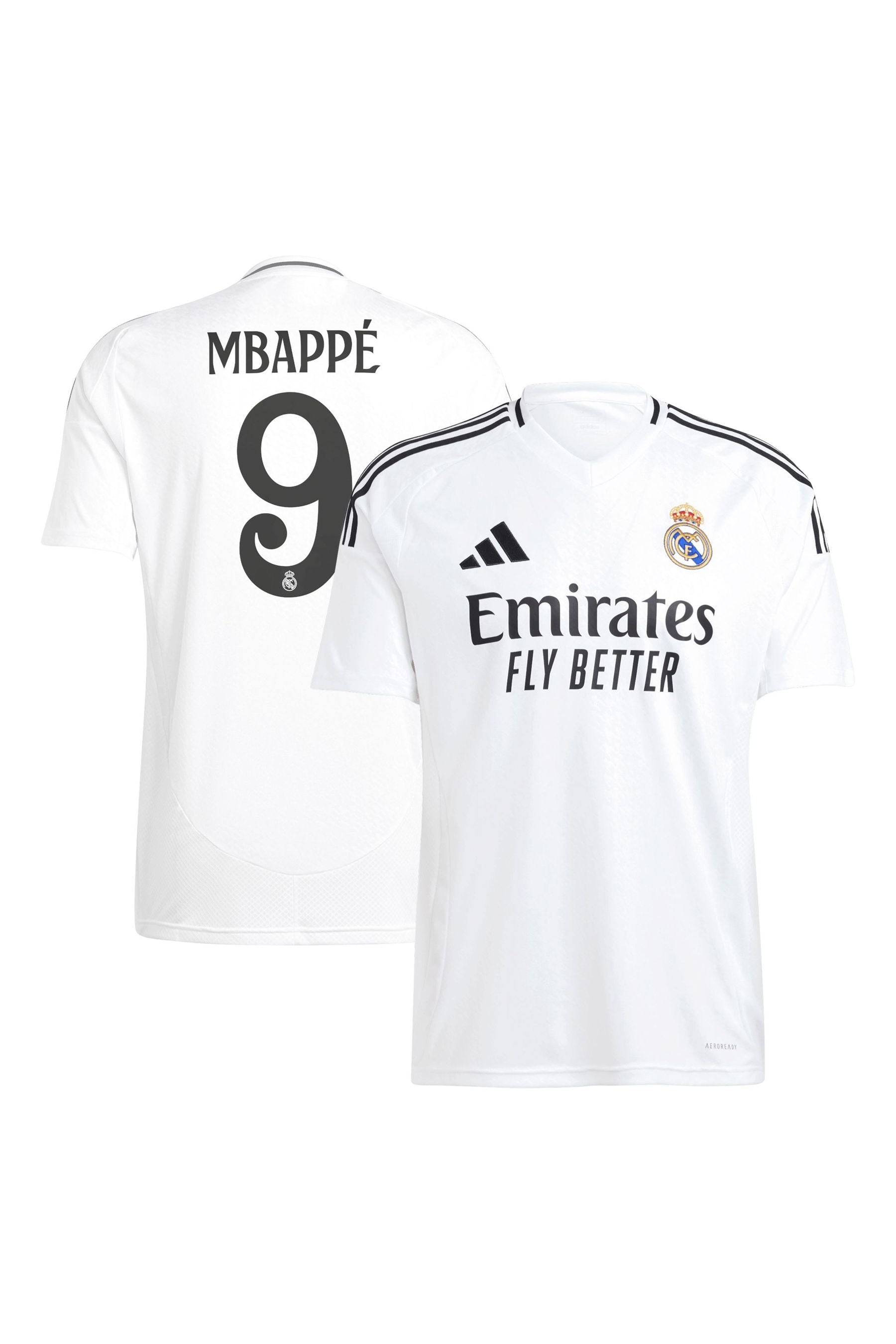 adidas Pearl White Real Madrid Home Shirt 2024-25 with Mbappé 9 Printing