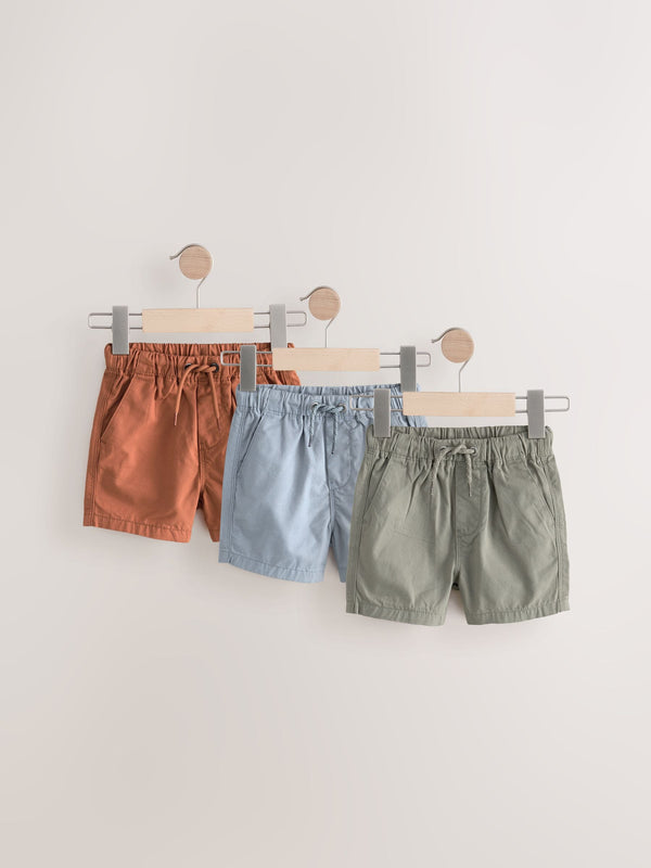 Orange/Sage/Blue Pull On 100% Cotton Shorts 3 Pack (3mths-7yrs)