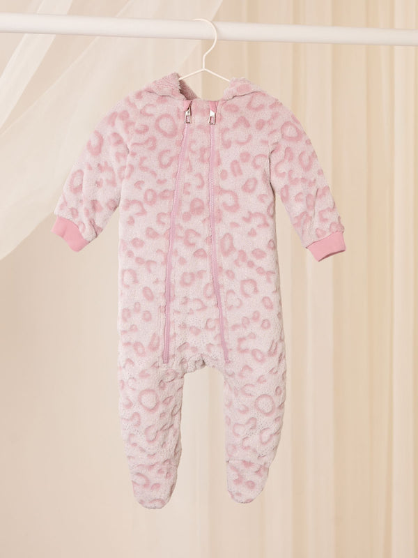 Lipsy Pink Leopard Print Baby Soft Touch Fleece Sleepsuit (0-24mths)