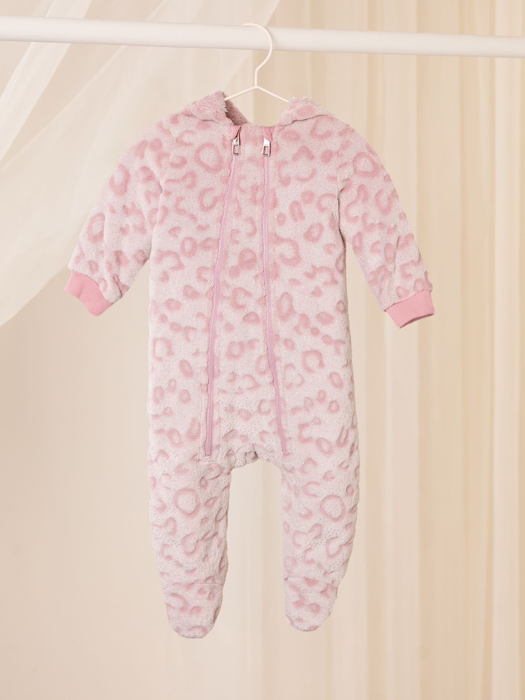 Pink Leopard Print Baby Soft Touch Fleece Sleepsuit (0-24mths)