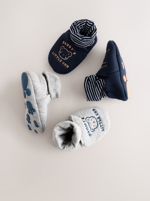 Blue Mummy And Daddy Baby Booties Socks 2 Pack (0-2mths)