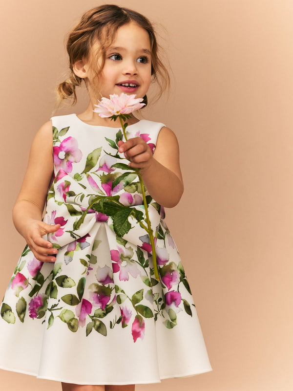 Ecru White Sleeveless Floral Party Dress (3mths-7yrs)