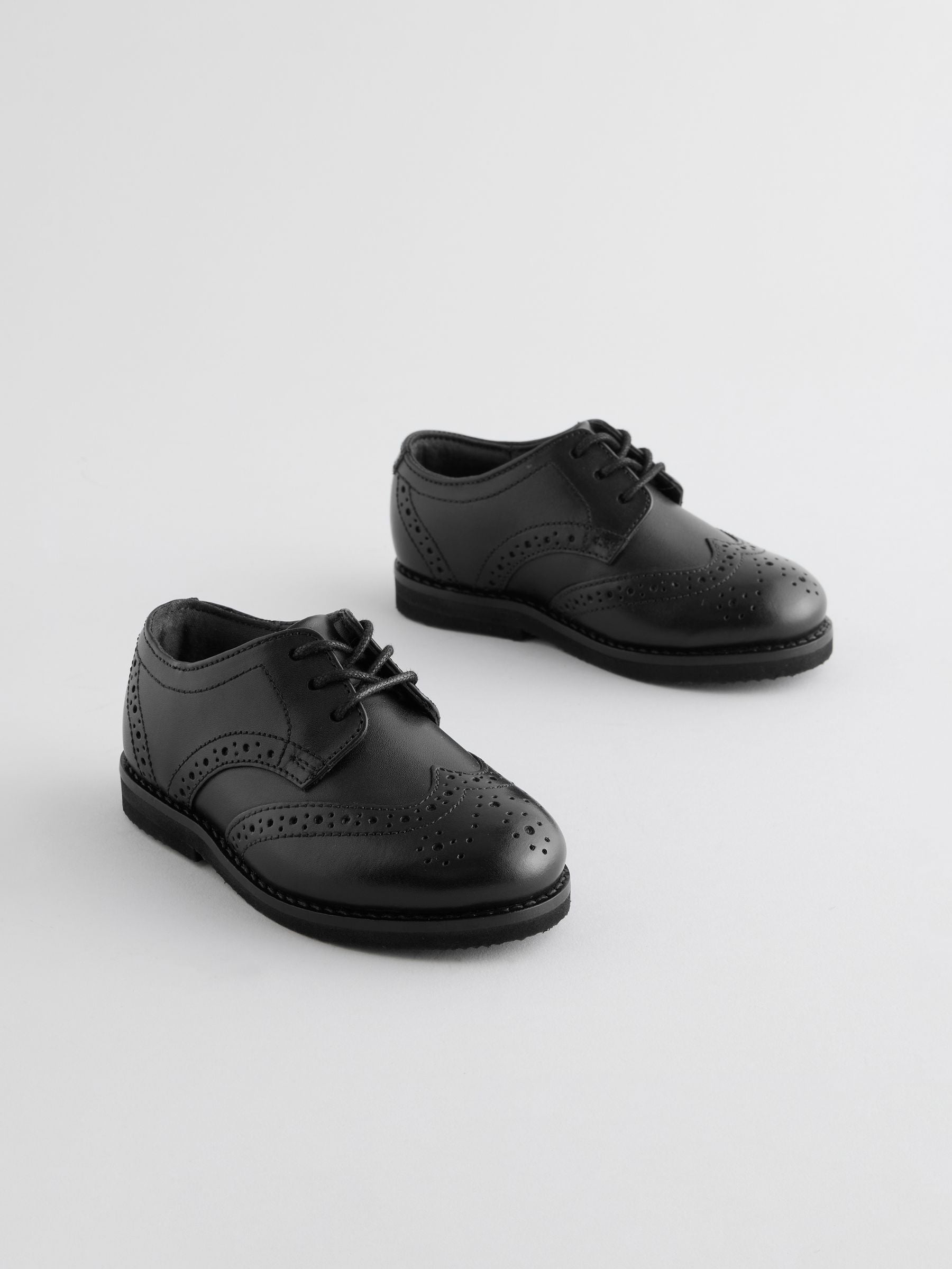 Black Standard Fit (F) Smart Leather Brogue Shoes