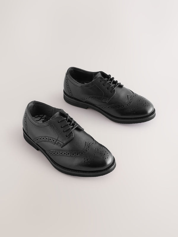 Black Wide Fit (G) Smart Leather Brogue Shoes