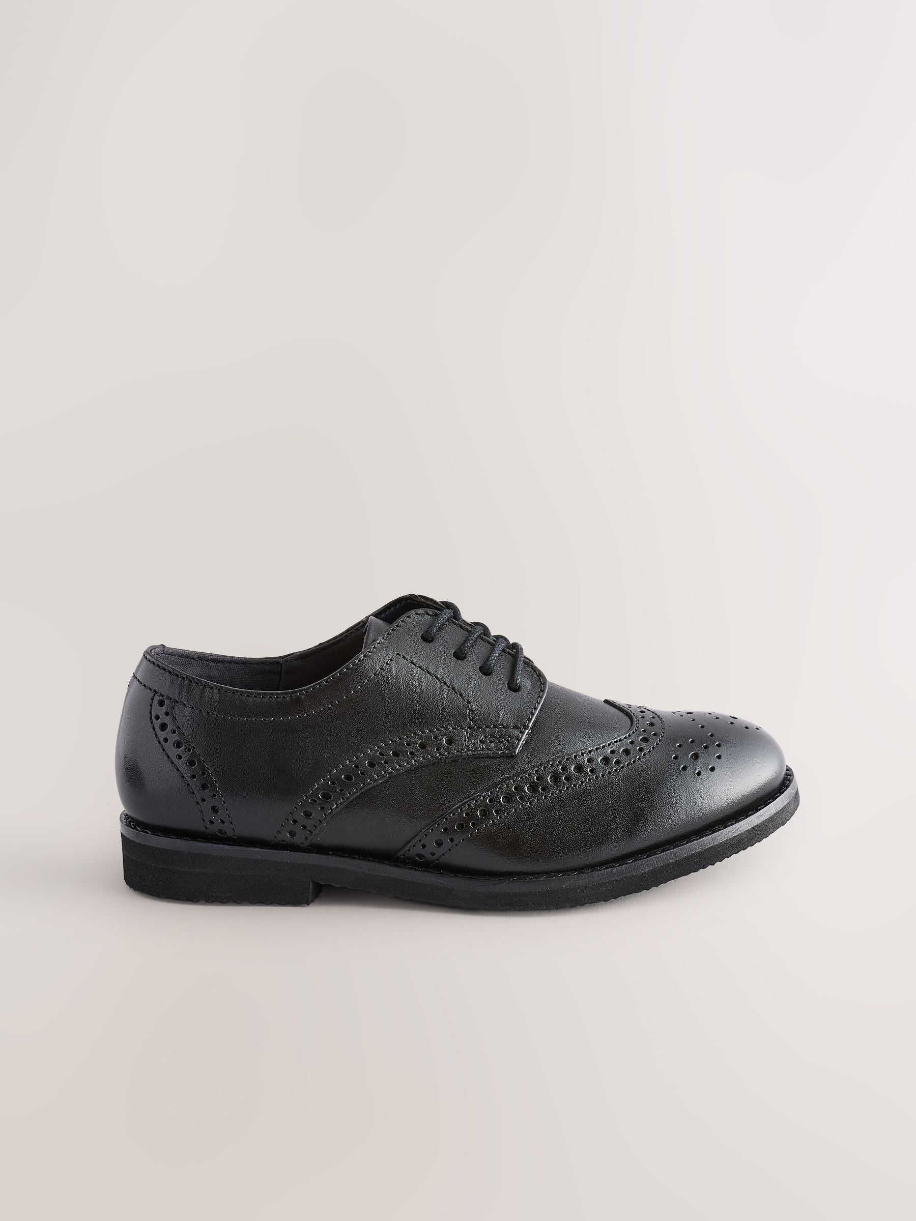 Black Wide Fit (G) Smart Leather Brogue Shoes