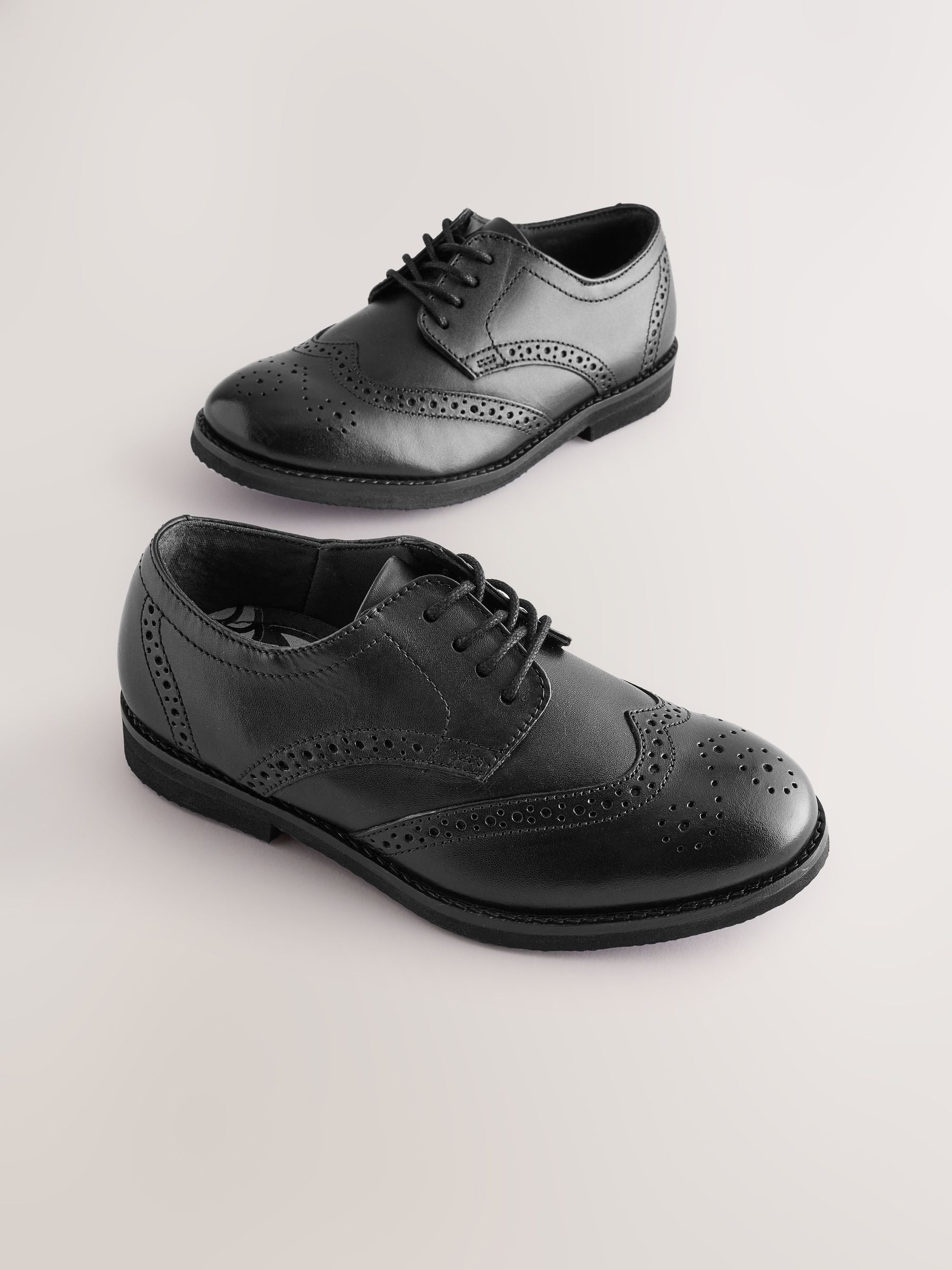 Black Wide Fit (G) Smart Leather Brogue Shoes