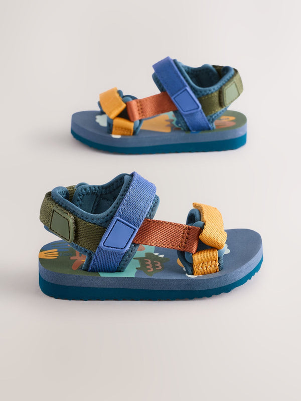 Blue Dinosaur Standard Fit (F) Touch Fastening Adjustable Strap Tape Trekker Sandals