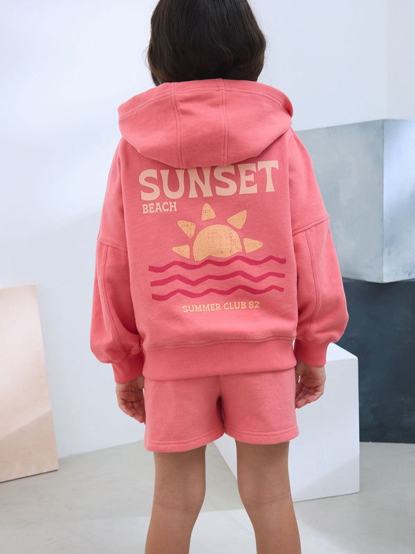 Coral Pink 100% Cotton Zip Through Hoodie (3-16yrs)