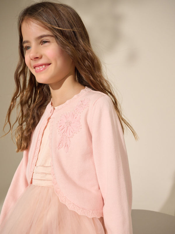 Pink 100% Cotton Embellished Occasion Cardigan (3-16yrs)