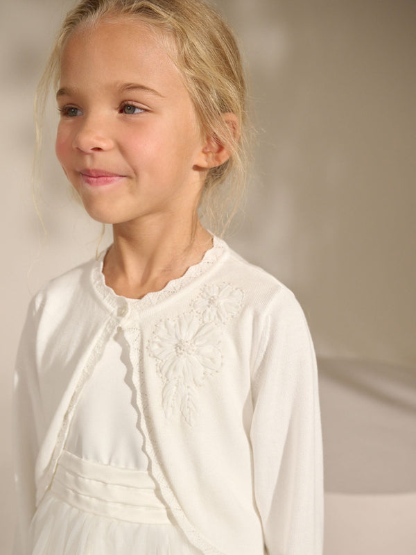 Ecru 100% Cotton Embellished Occasion Cardigan (3-16yrs)