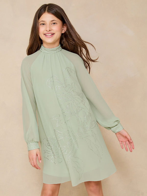 Lipsy Mint Green Diamonte Chiffon Occasion Shift Dress (5-16yrs)