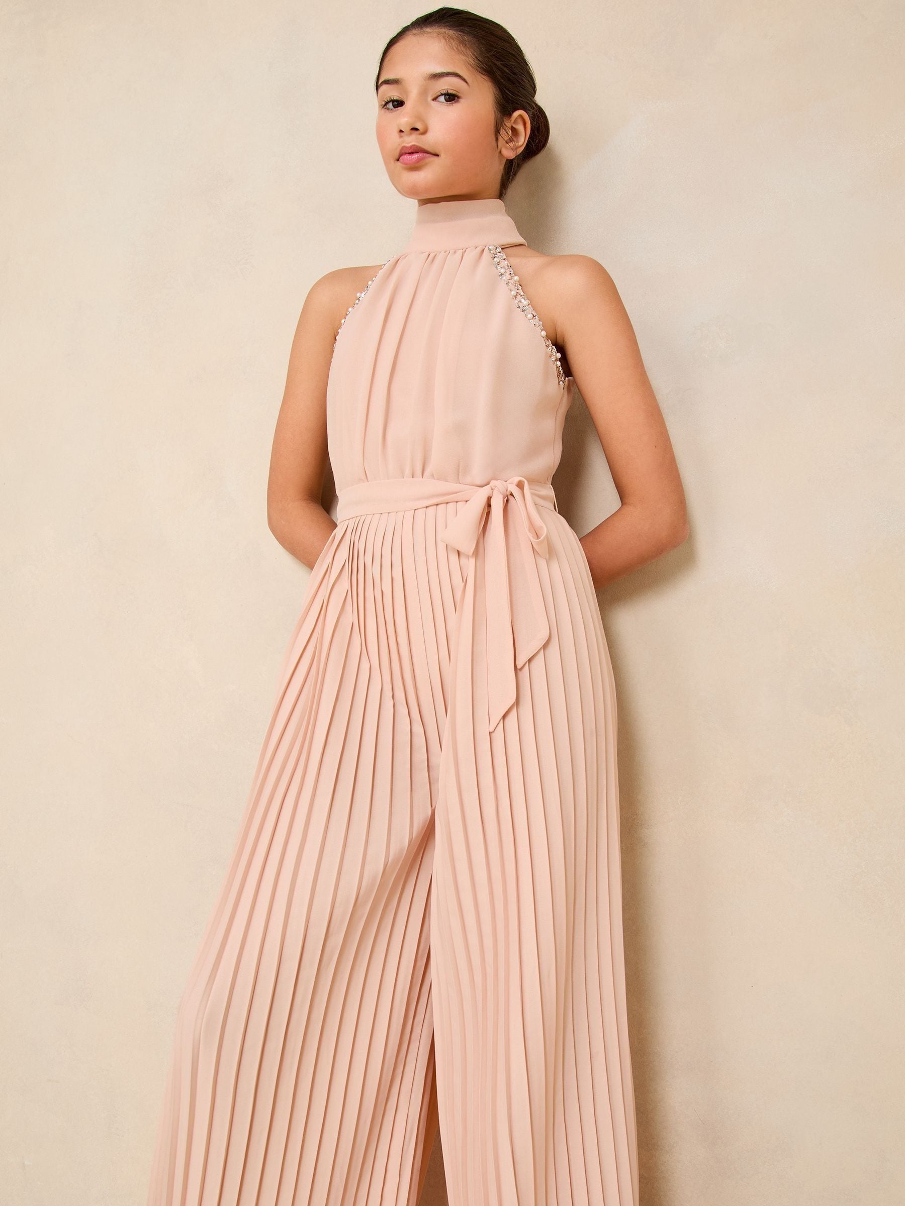 Pink Halter Embellished Occasion Jumpsuit (5-16yrs)