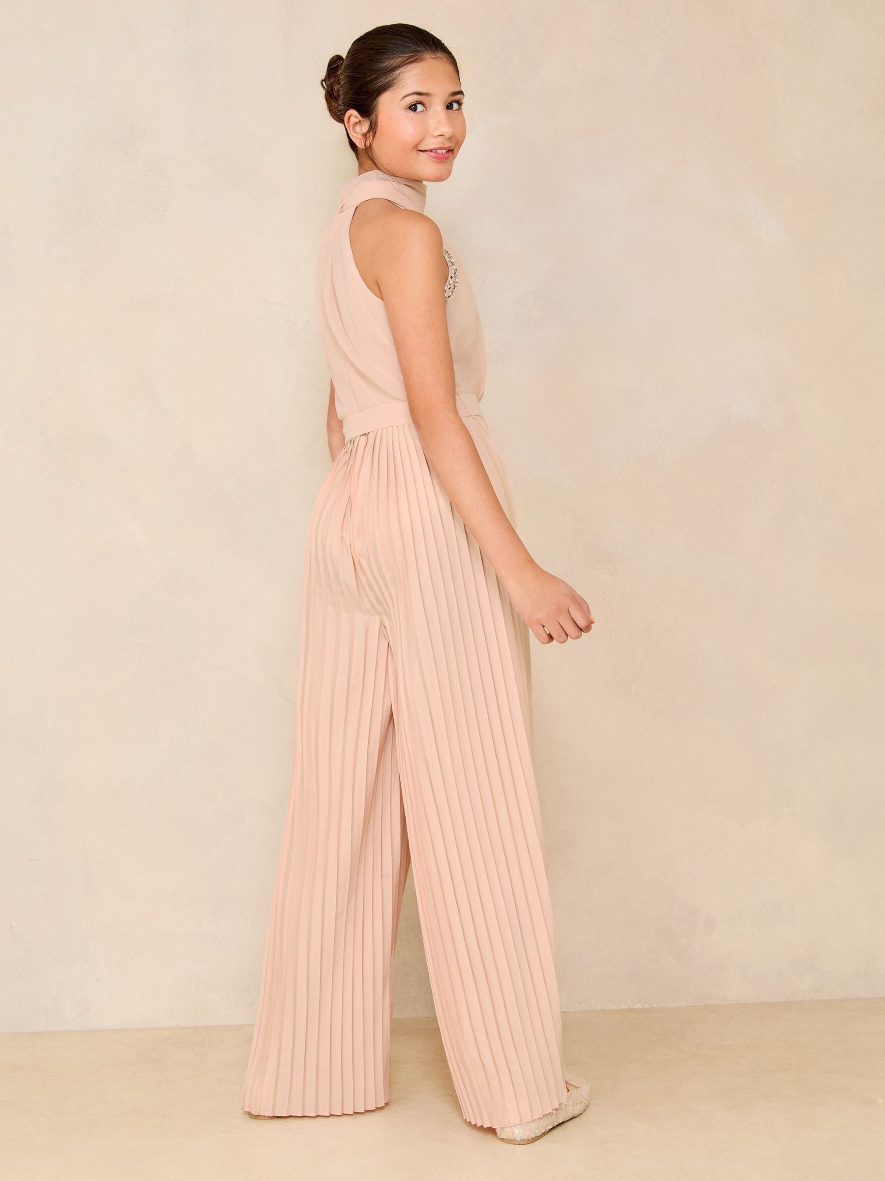 Pink Halter Embellished Occasion Jumpsuit (5-16yrs)