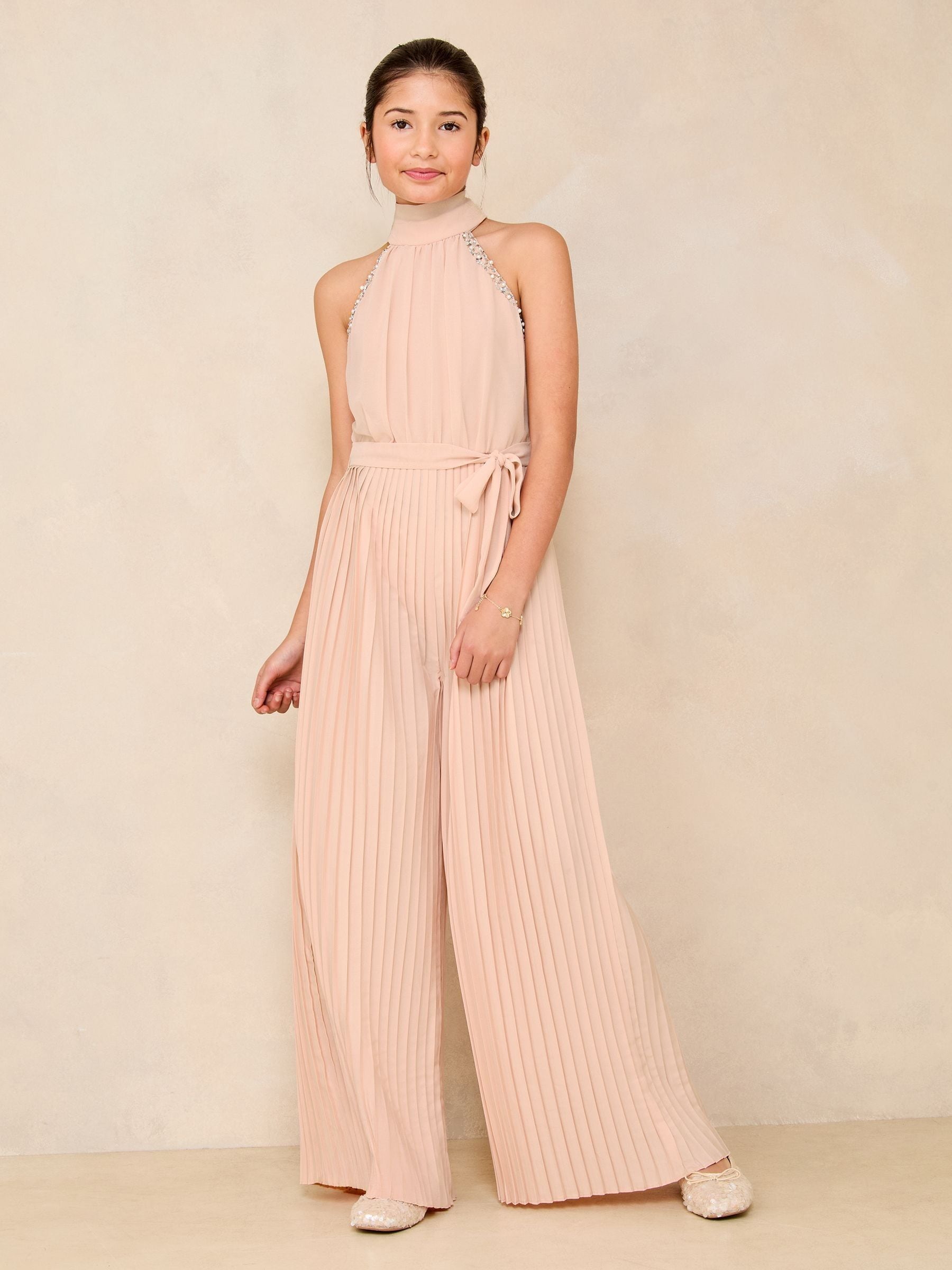 Pink Halter Embellished Occasion Jumpsuit (5-16yrs)