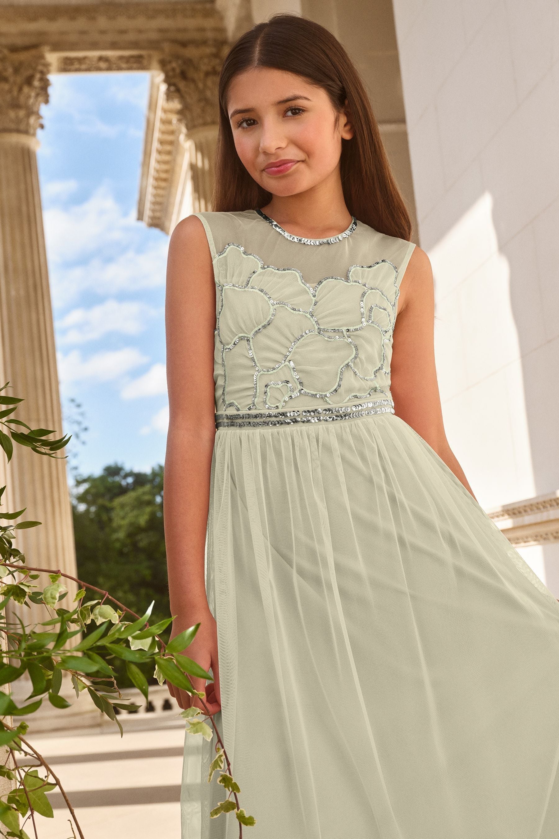 Lipsy Sage Green Embellished Ocassion Maxi Dress (5-16yrs)