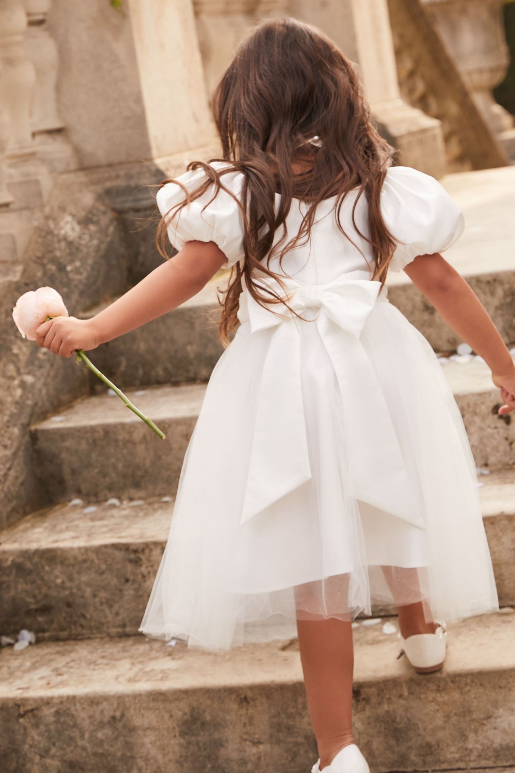 Lipsy Ivory Puff Sleeve Occasion Dress (3-12yrs) (3-12yrs)