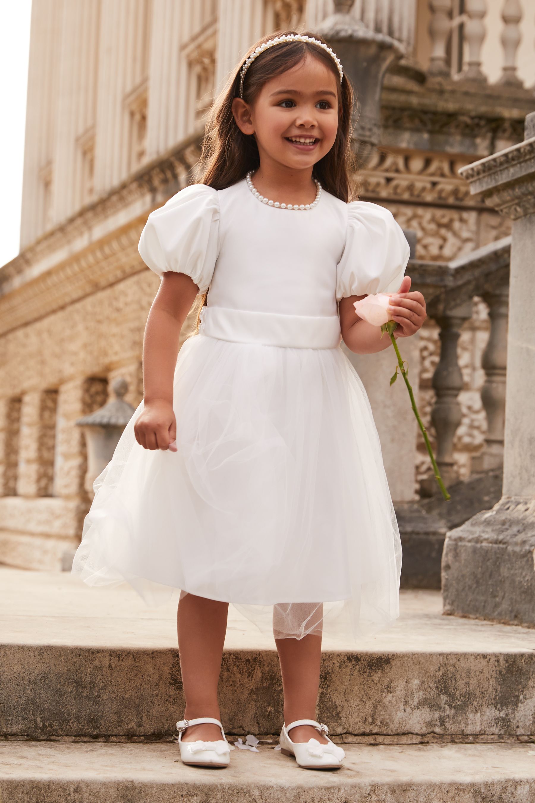 Ivory Puff Sleeve Occasion Dress (3-12yrs)