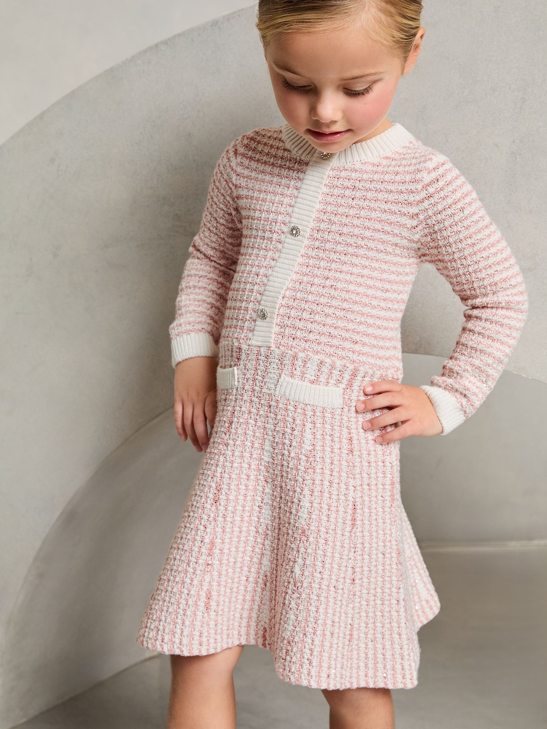 Pink Mini Boucle Sequin Knit 100% Cotton Dress (0mths-6yrs)