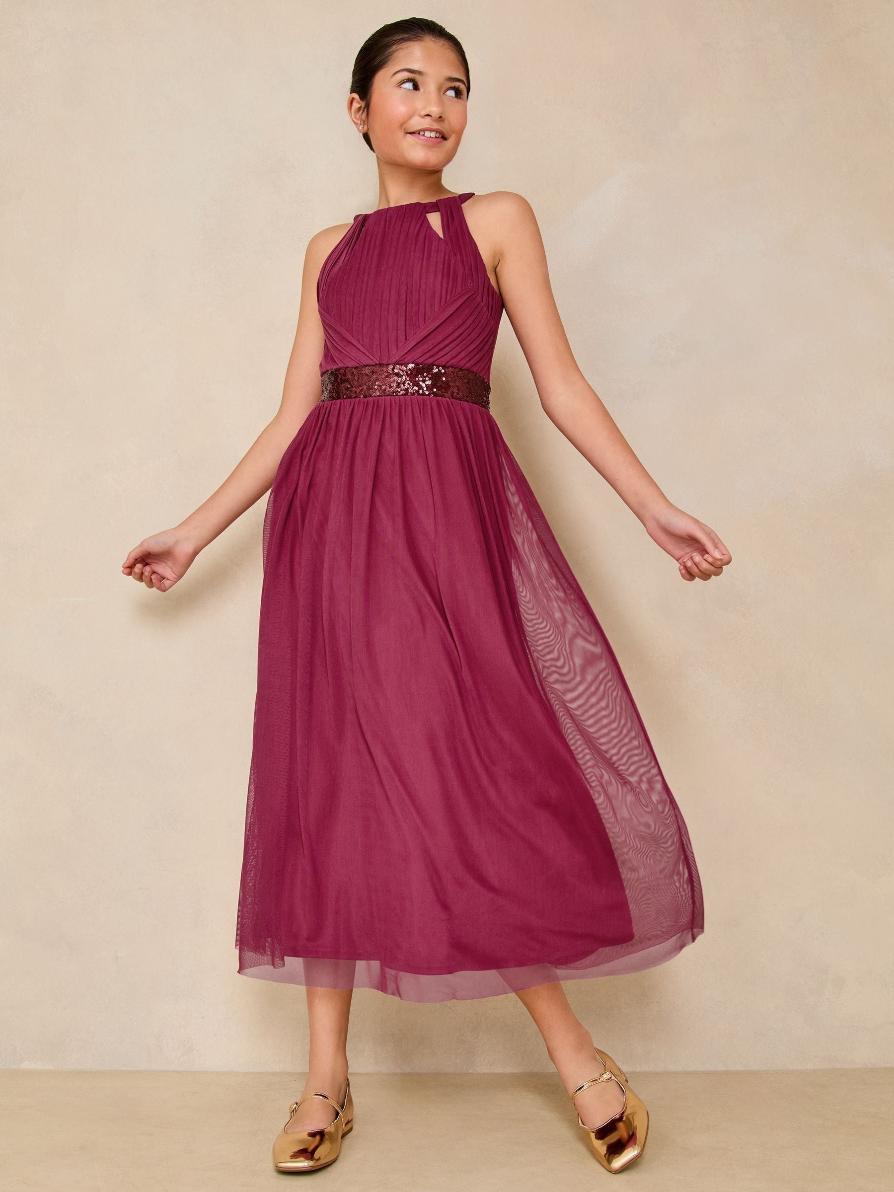 Burgundy Red Teen Cut Out Midi Occasion Dress (10-16yrs)