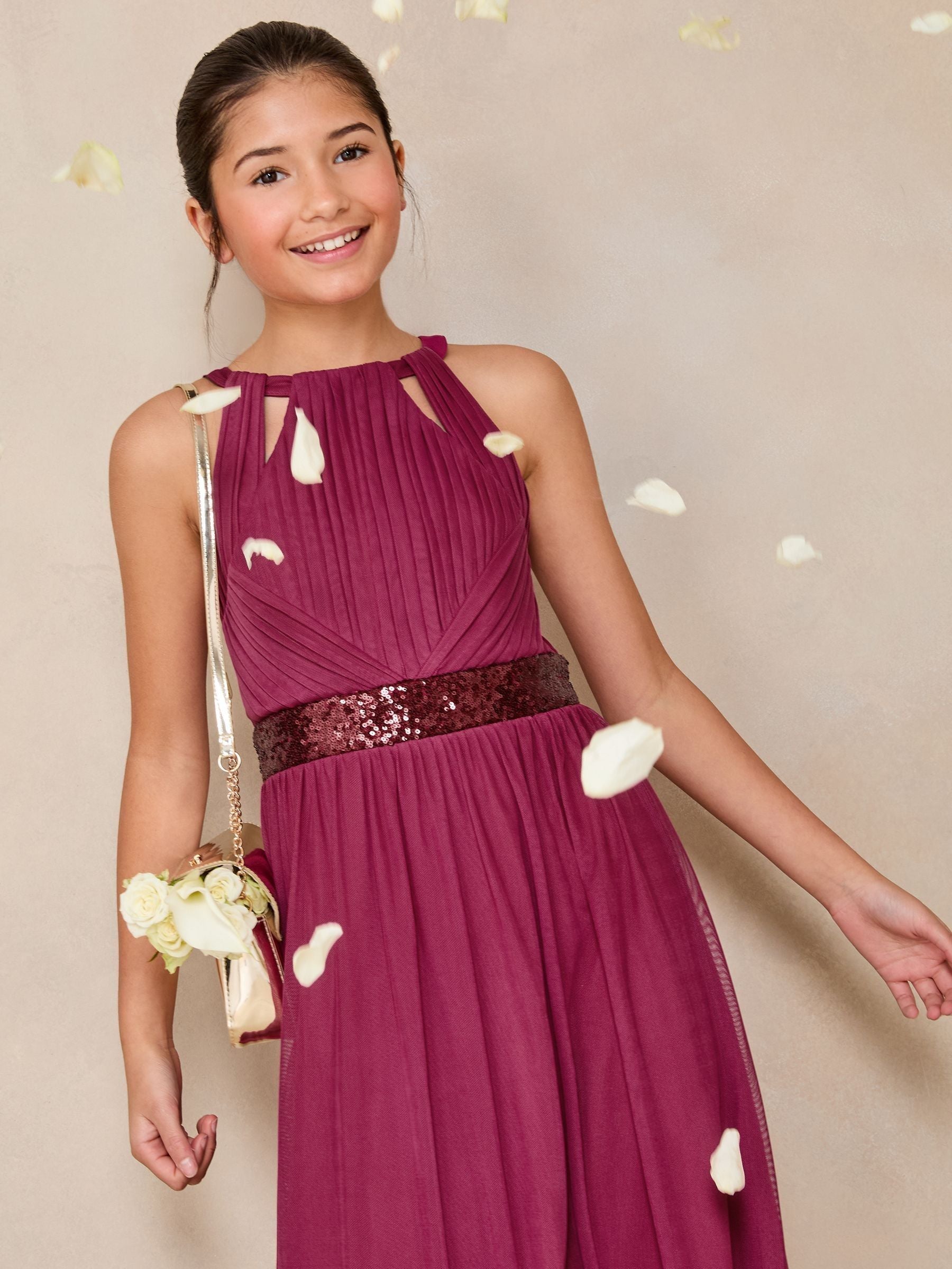 Burgundy Red Teen Cut Out Midi Occasion Dress (10-16yrs)