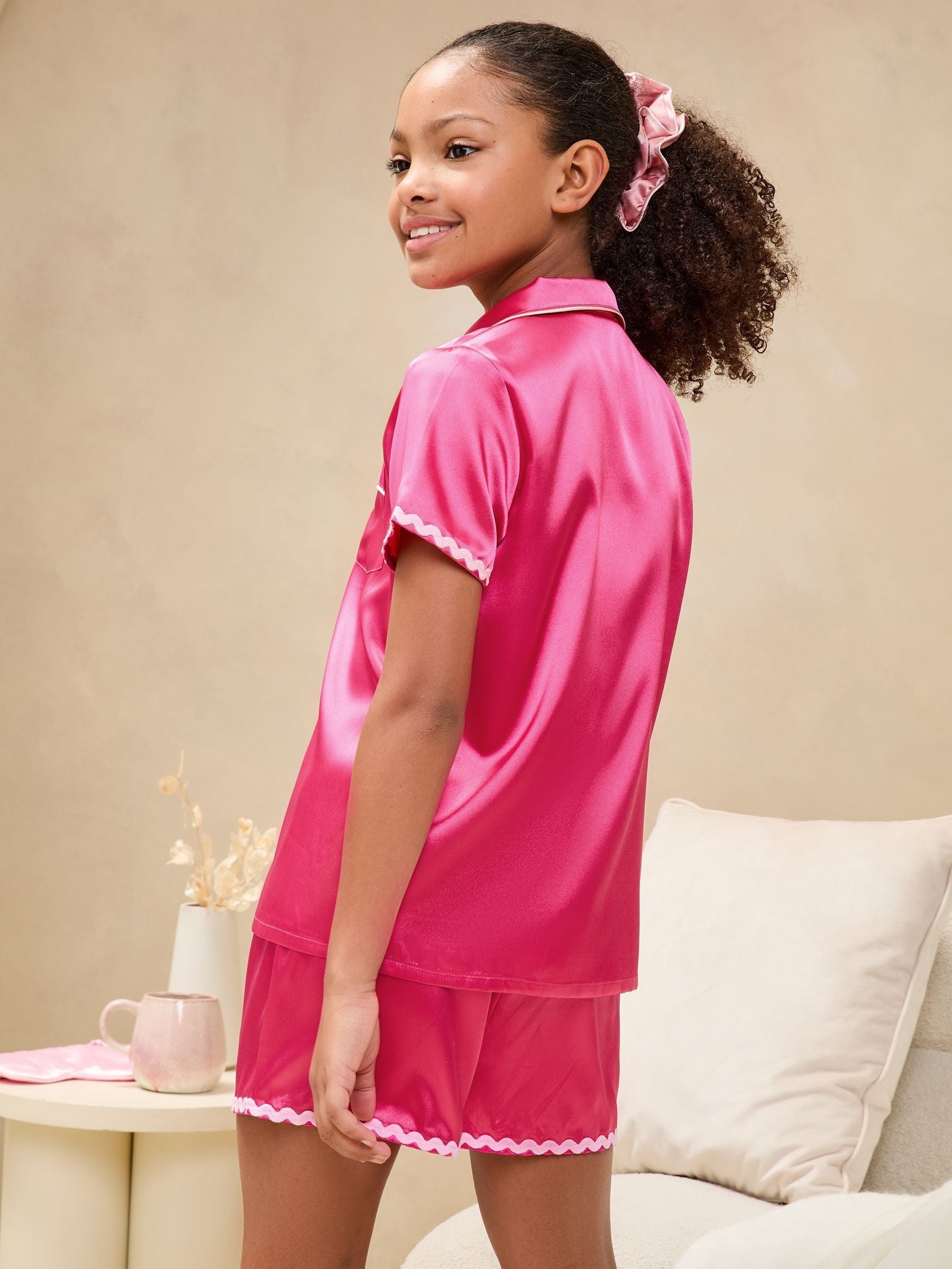 Bright Pink Satin Pyjamas (3-16yrs)