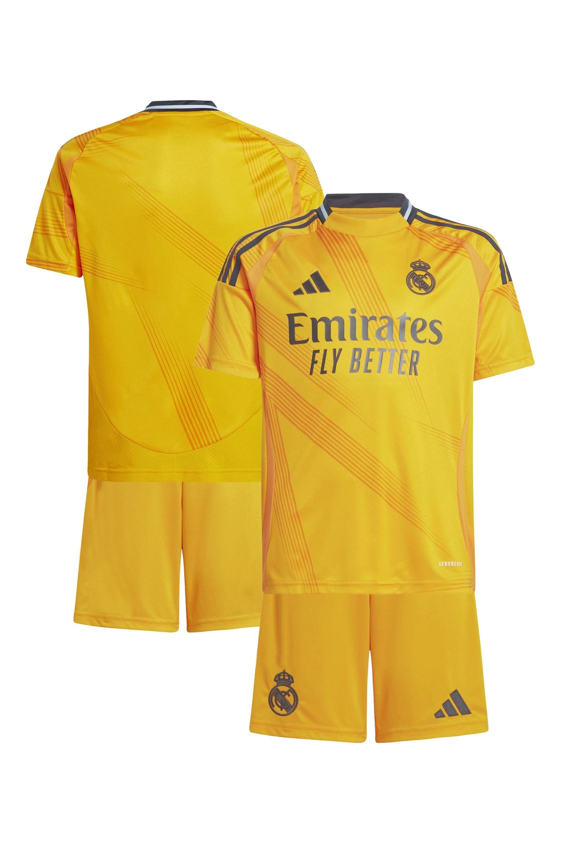 adidas Yellow Youth Real Madrid Away Kit Top and Short Set 2024-25