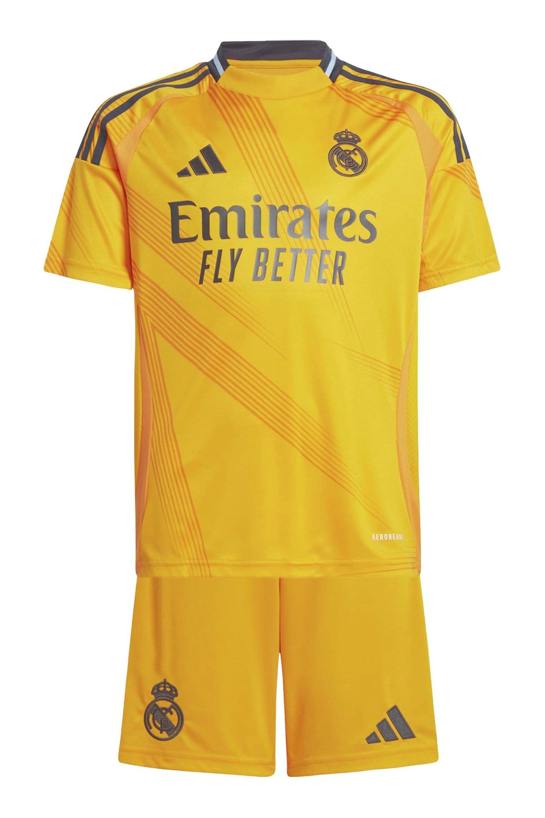 adidas Yellow Youth Real Madrid Away Kit Top and Short Set 2024-25