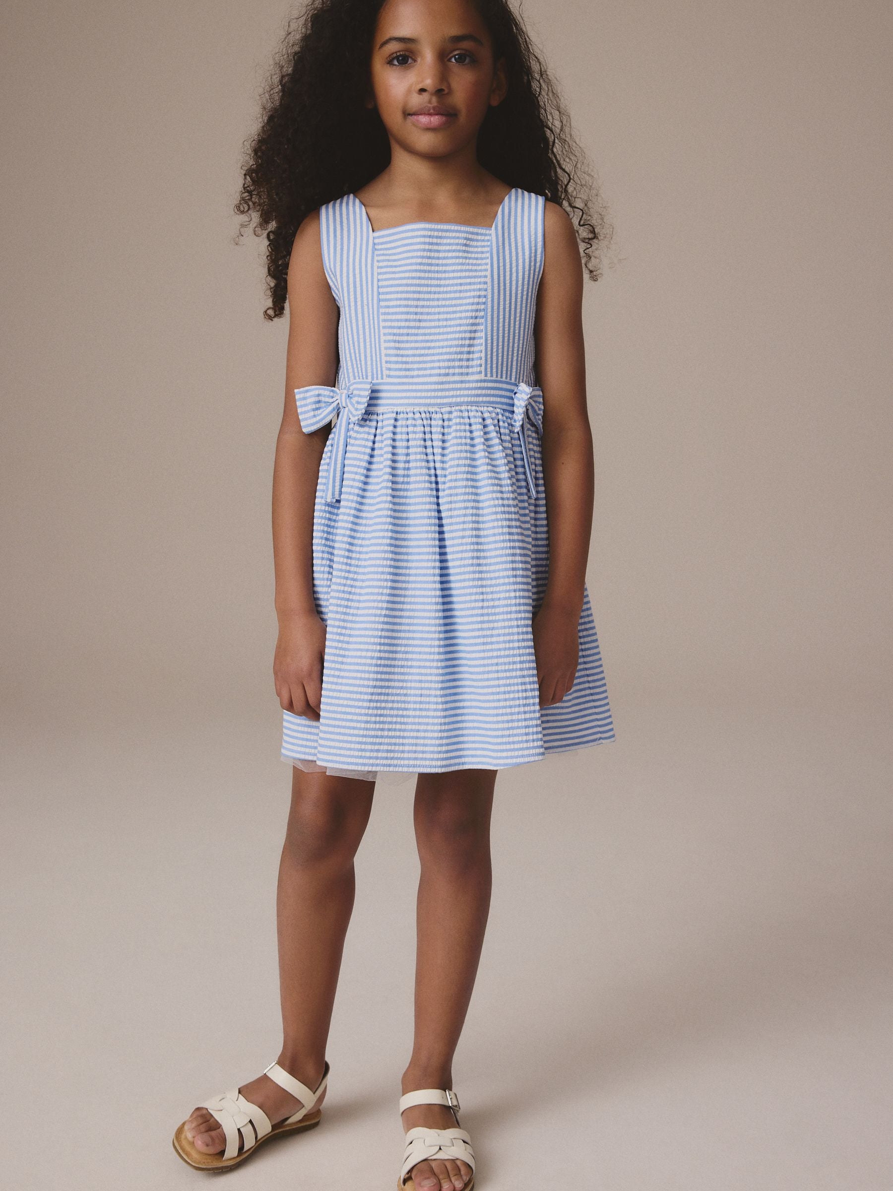 Blue Stripe Bow Detail Prom Dress (3-12yrs)