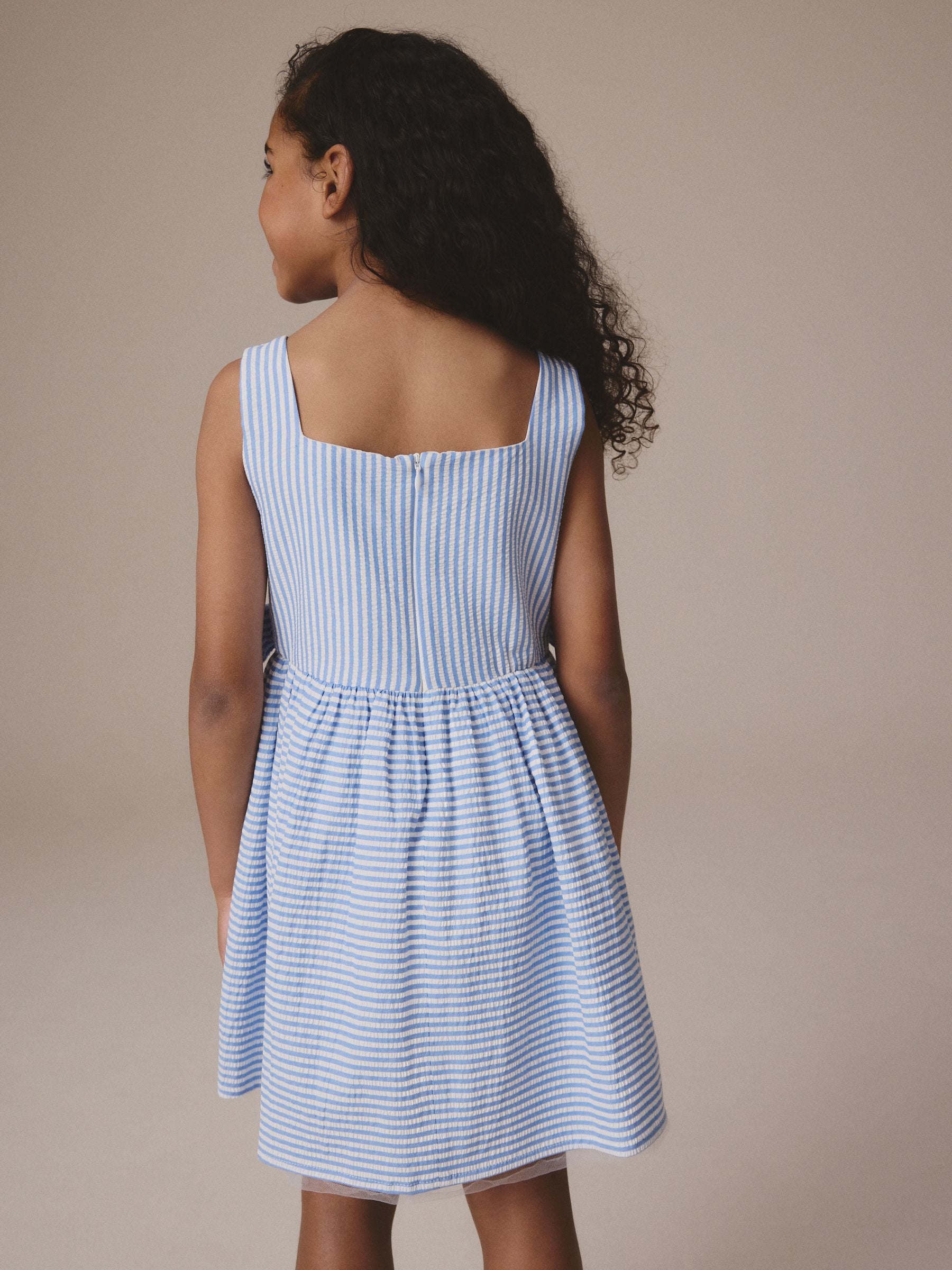 Blue Stripe Bow Detail Prom Dress (3-12yrs)