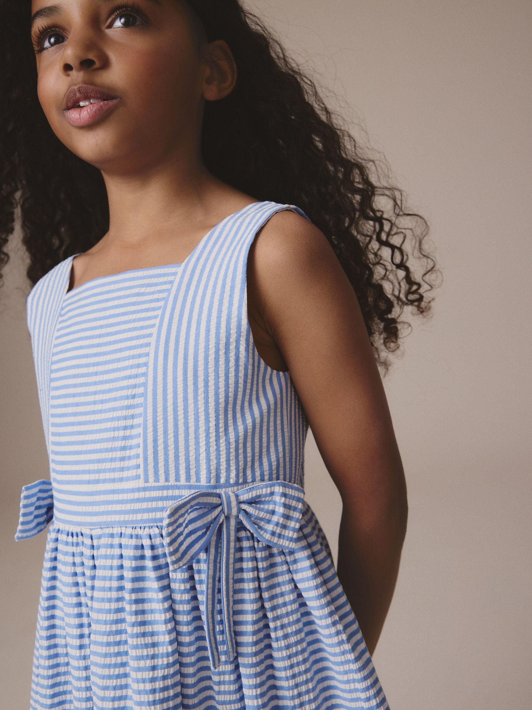 Blue Stripe Bow Detail Prom Dress (3-12yrs)