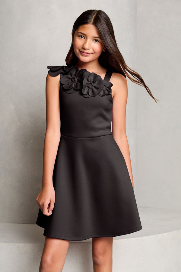 Black Corsage Scuba Occasion Dress (5-16yrs)