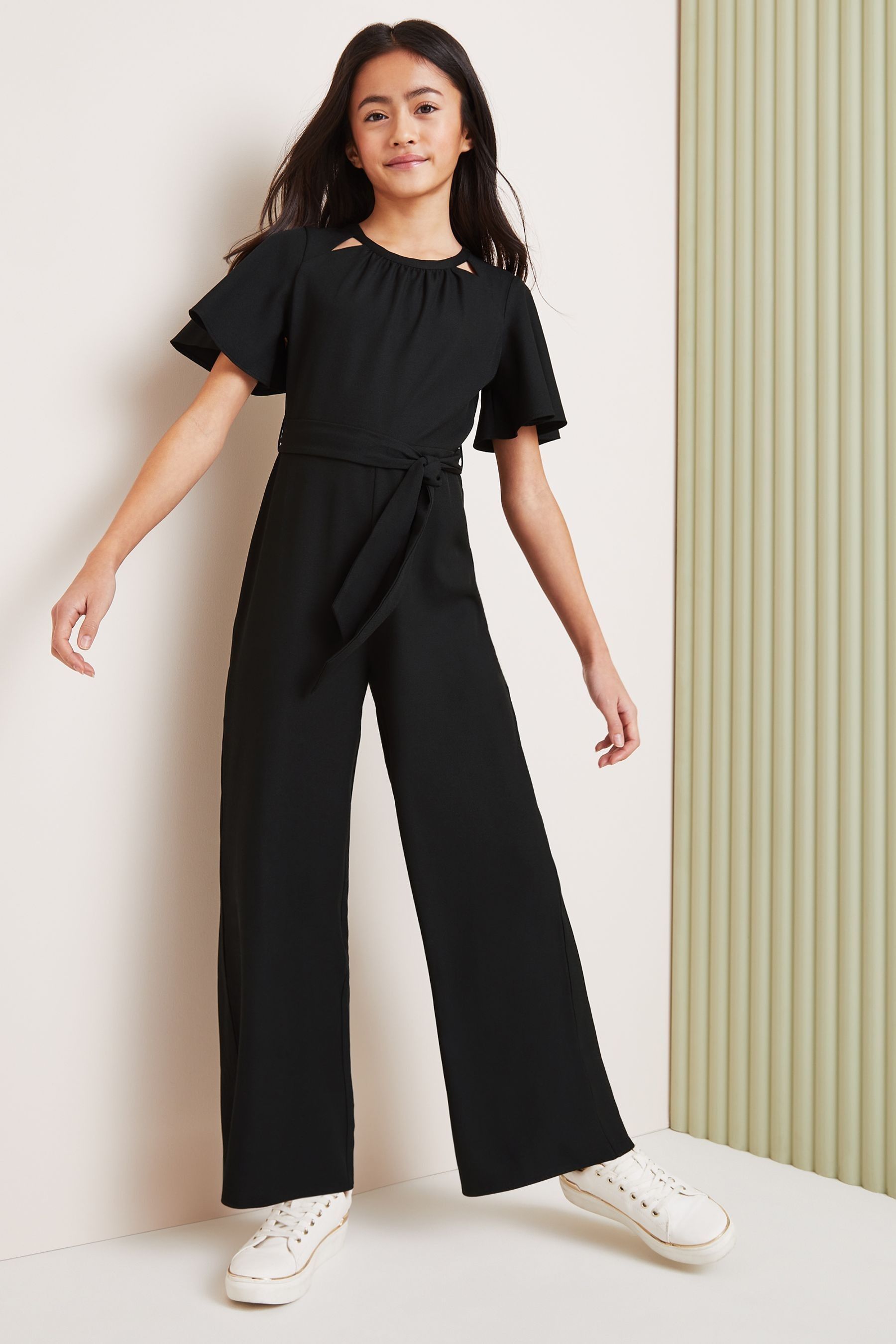 Lipsy Black Cut Out Flutter Sleeves Jumpsuit (6-16yrs)