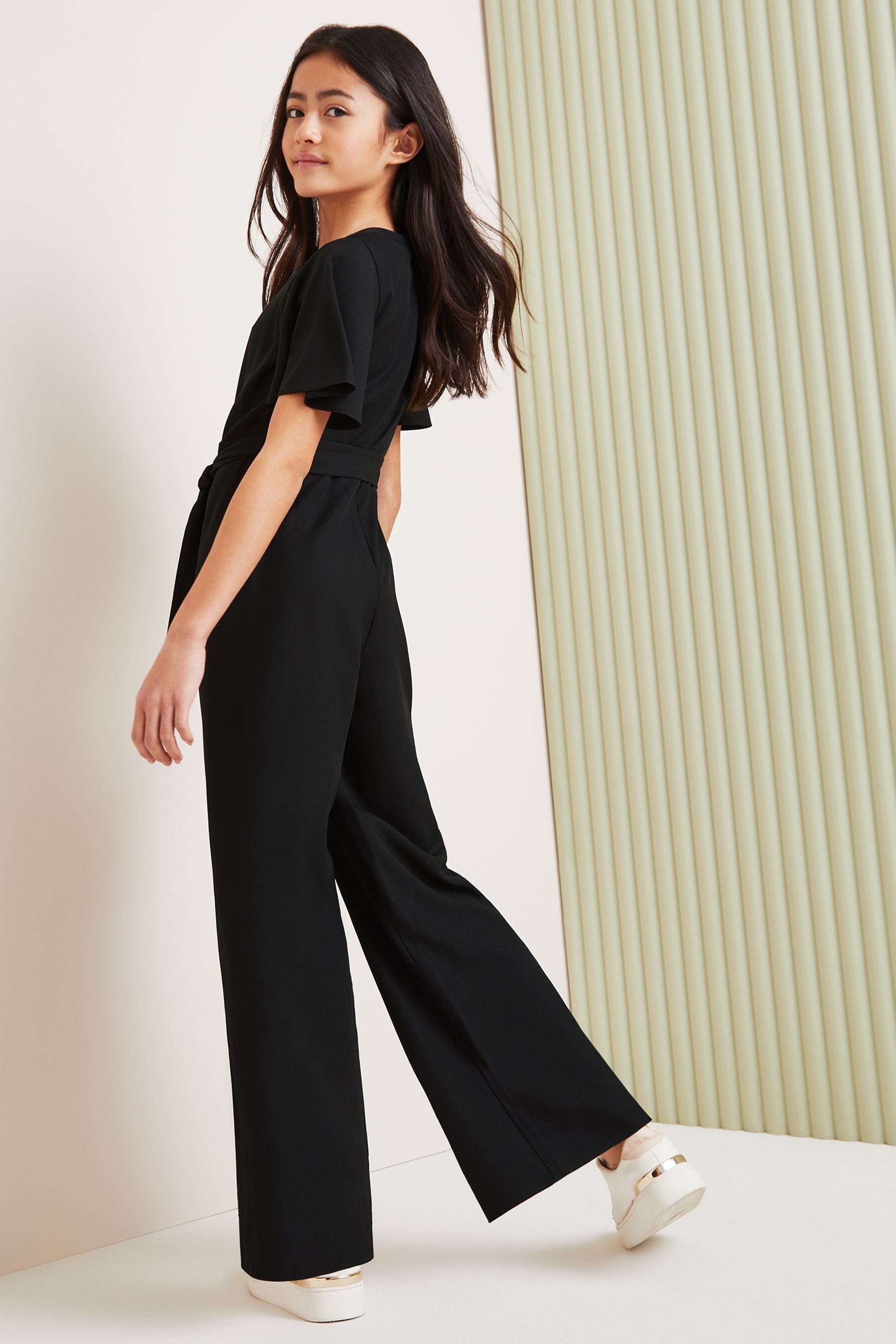 Lipsy Black Cut Out Flutter Sleeves Jumpsuit (6-16yrs)