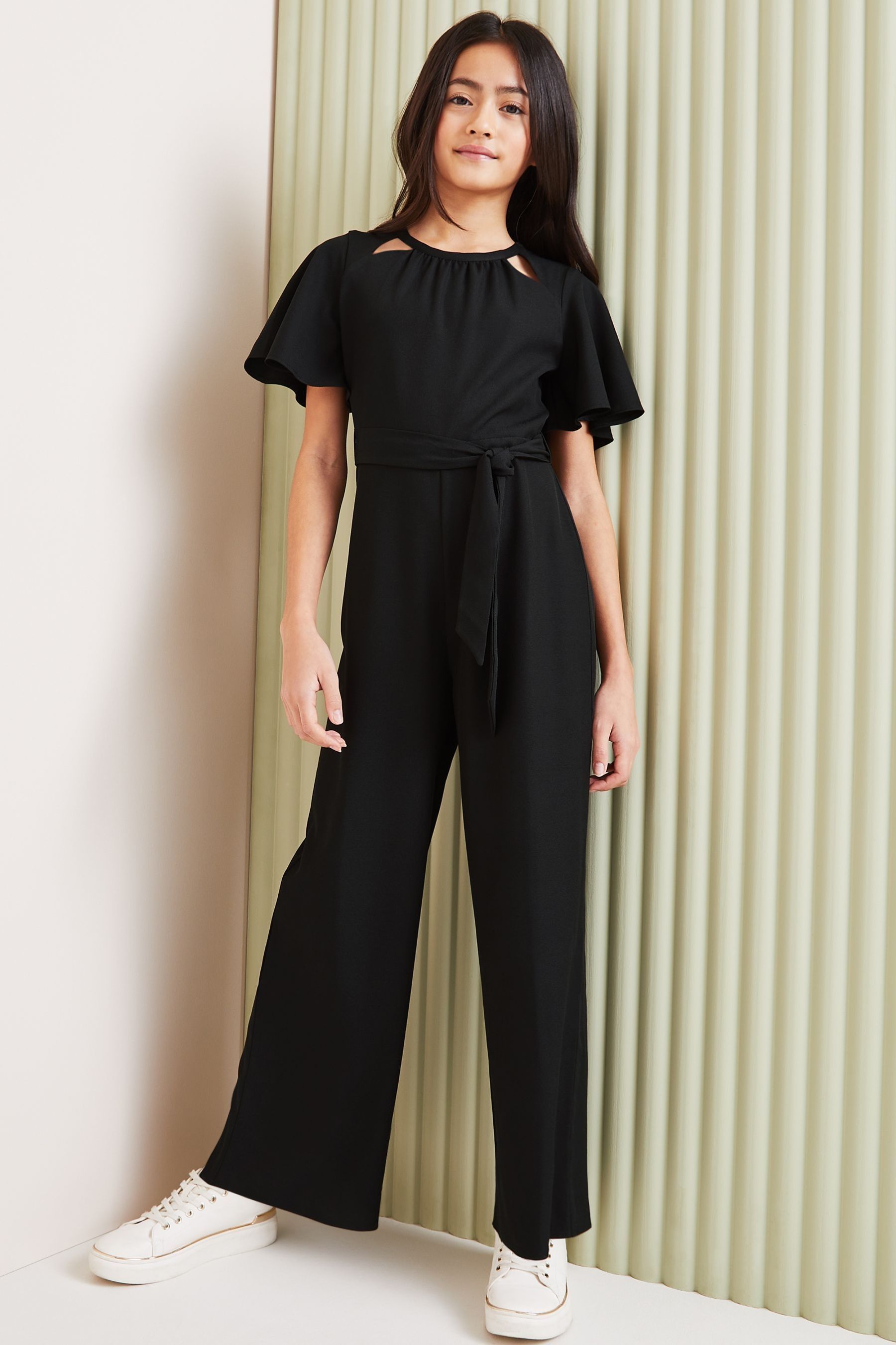 Lipsy Black Cut Out Flutter Sleeves Jumpsuit (6-16yrs)