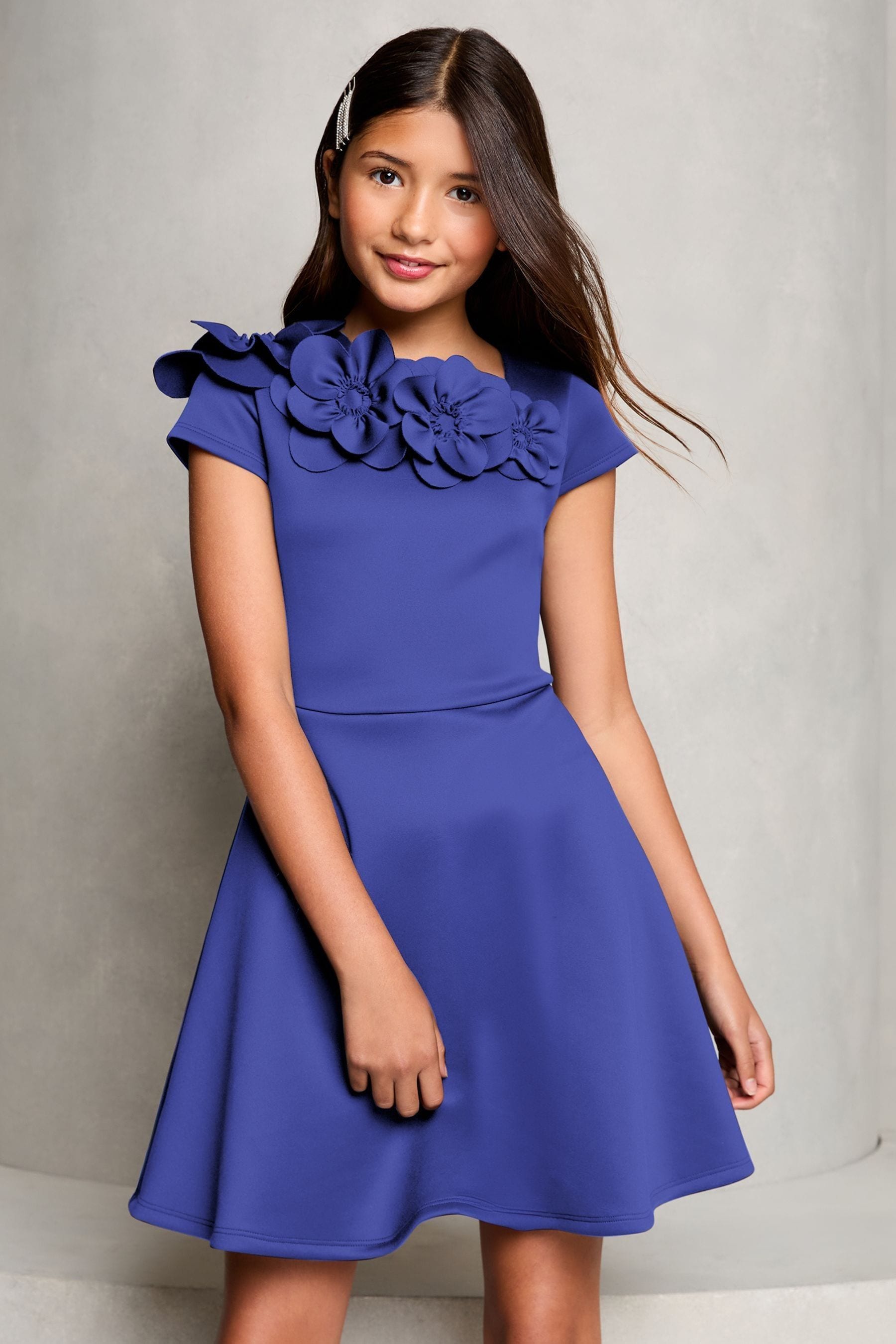 Lipsy Navy Blue Corsage Scuba Occasion Dress (5-16yrs) (5-16yrs)