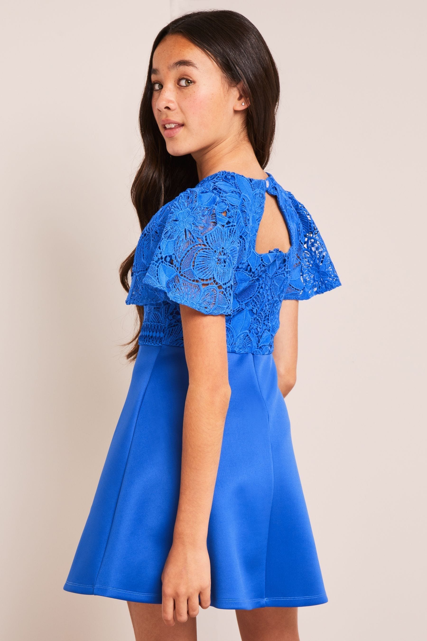 Lipsy Cobalt Blue 2-in-1 Flutter Sleeve Lace Occasion Dress (5-16yrs) (7-16yrs)