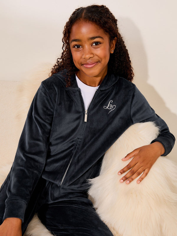 Navy Blue Super Soft Velour Zip Up Hoodie (5-16yrs)